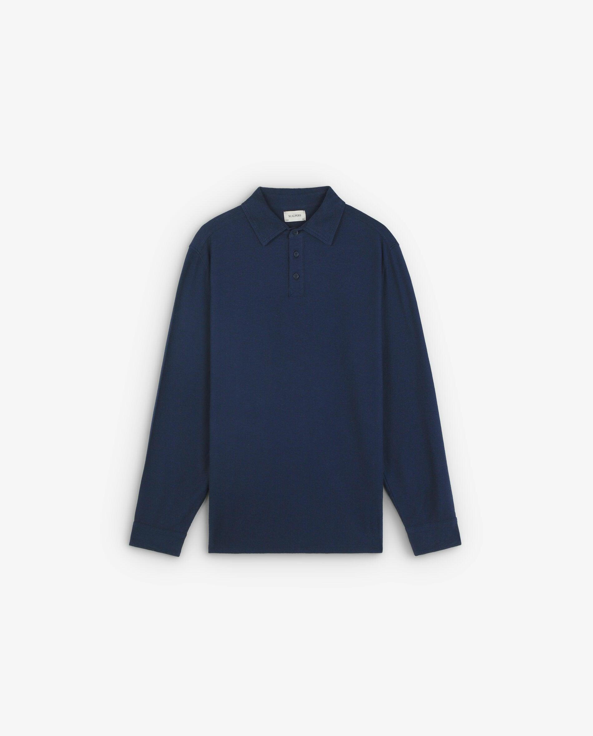 Polo de Manga Comprida Regular Fit em Mescla de Tecidos Azul-marinho-5