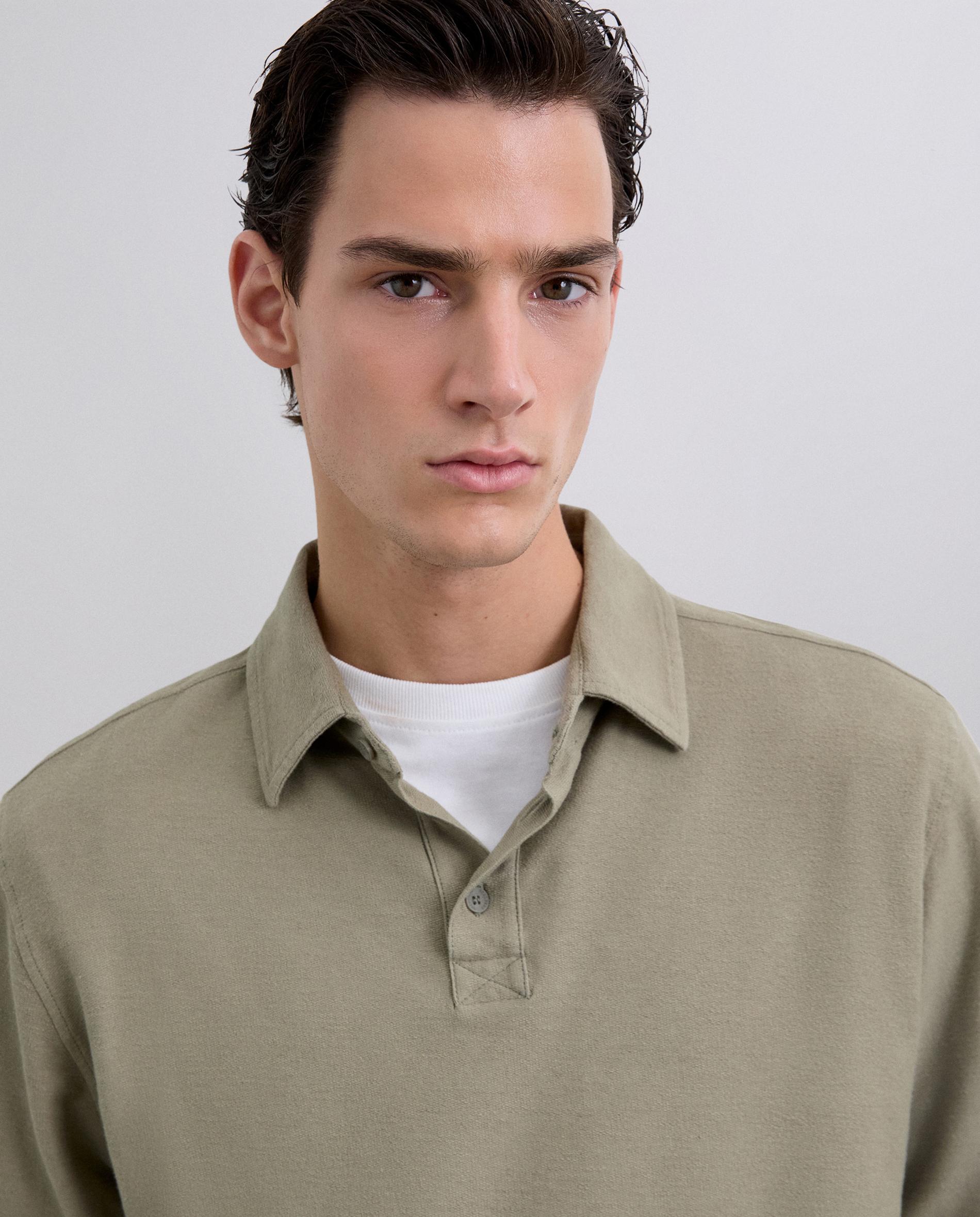 Polo de Manga Comprida Regular Fit em Mescla de Tecidos Caqui-4