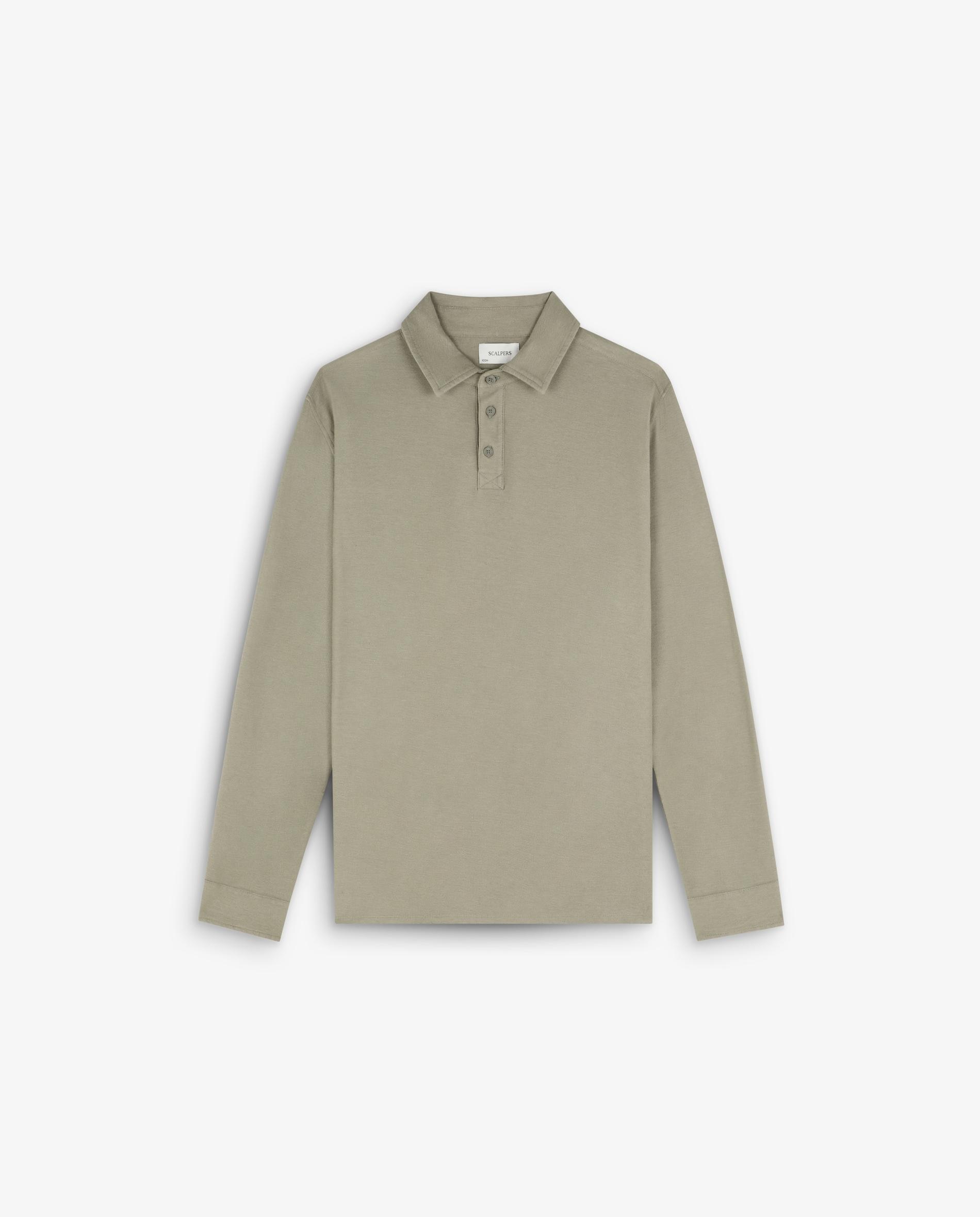 Polo de Manga Comprida Regular Fit em Mescla de Tecidos Caqui-5