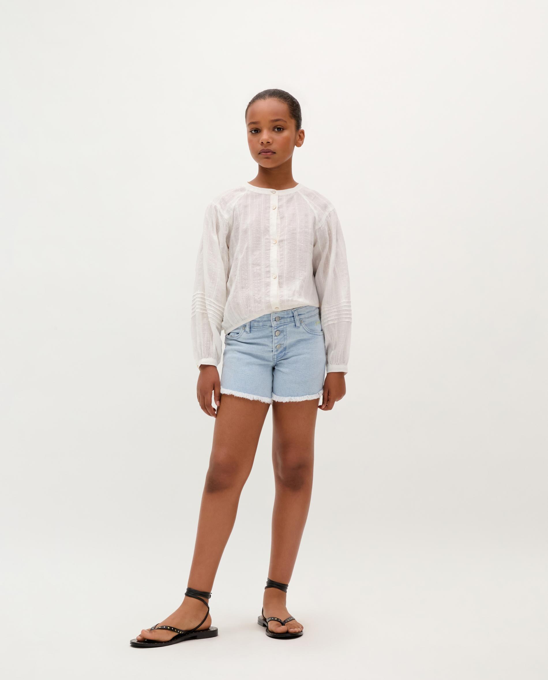 Shorts Infantil Demin de Algodão Azul-claro-1