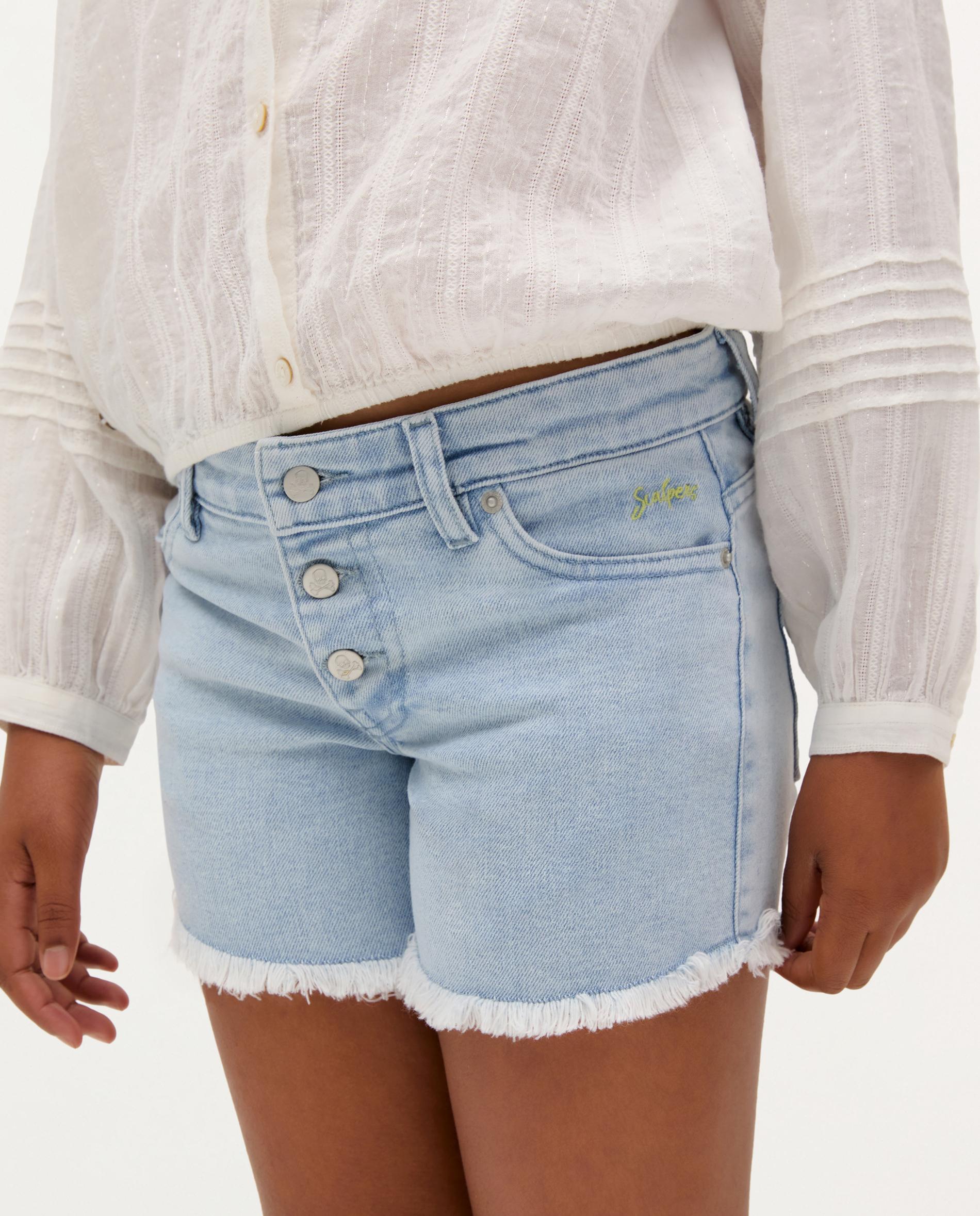 Shorts Infantil Demin de Algodão Azul-claro-3