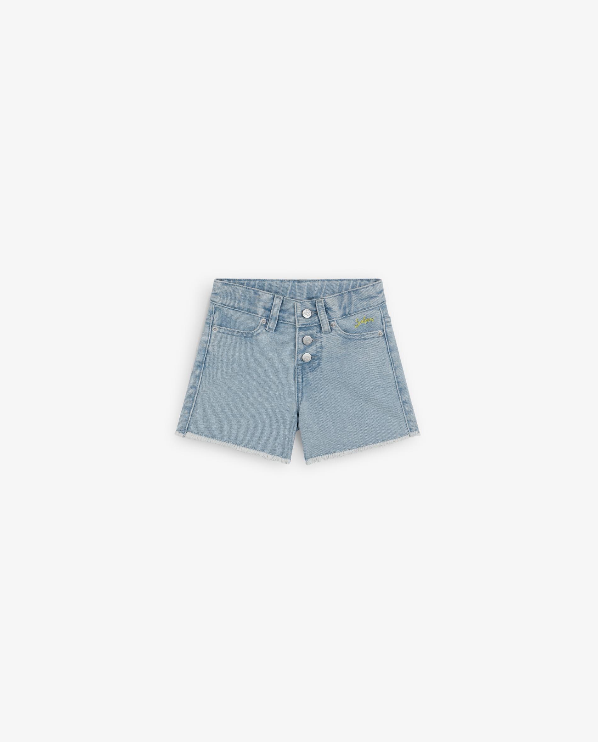 Shorts Infantil Demin de Algodão Azul-claro-4