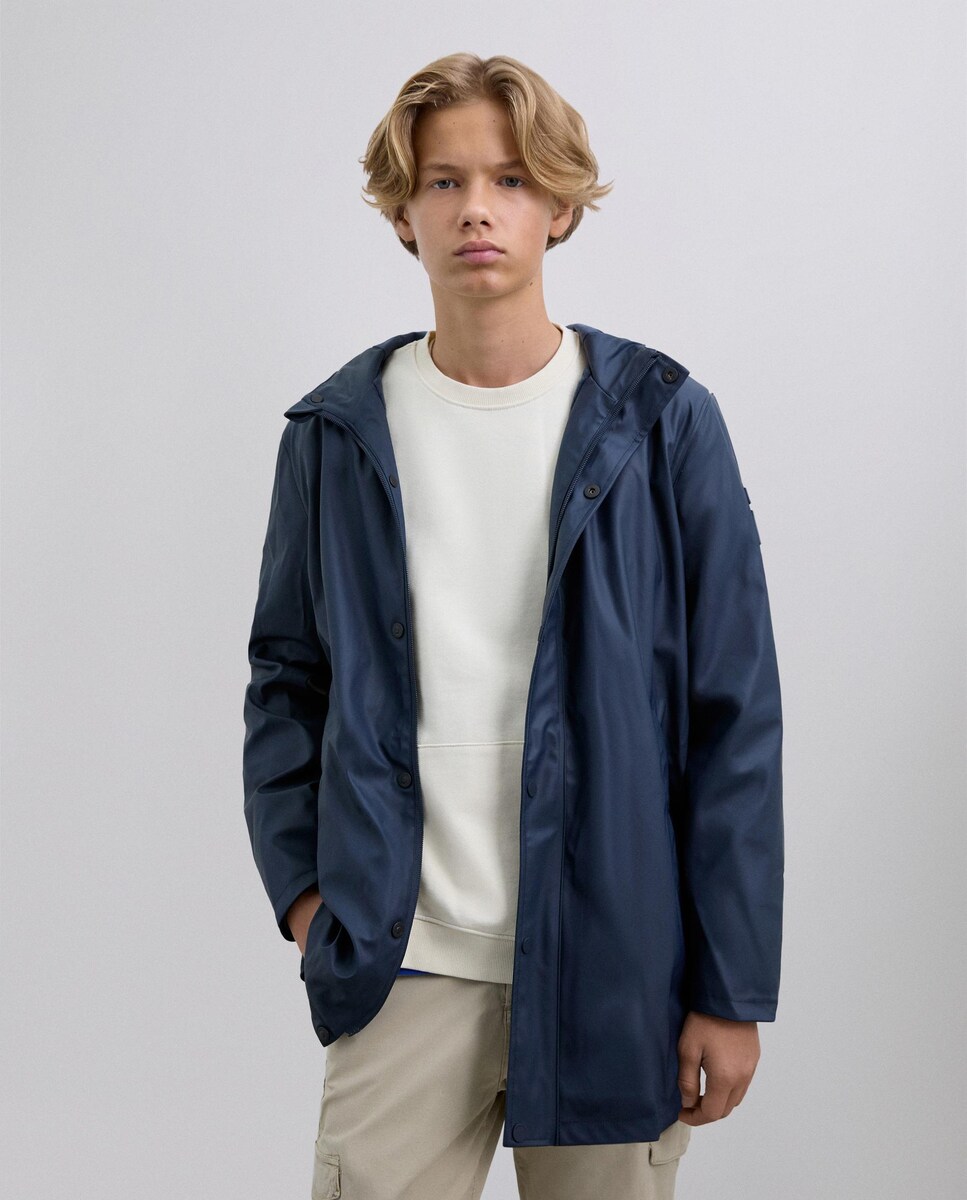 Parka Impermeável com Capuz Ajustável Azul-marinho-1