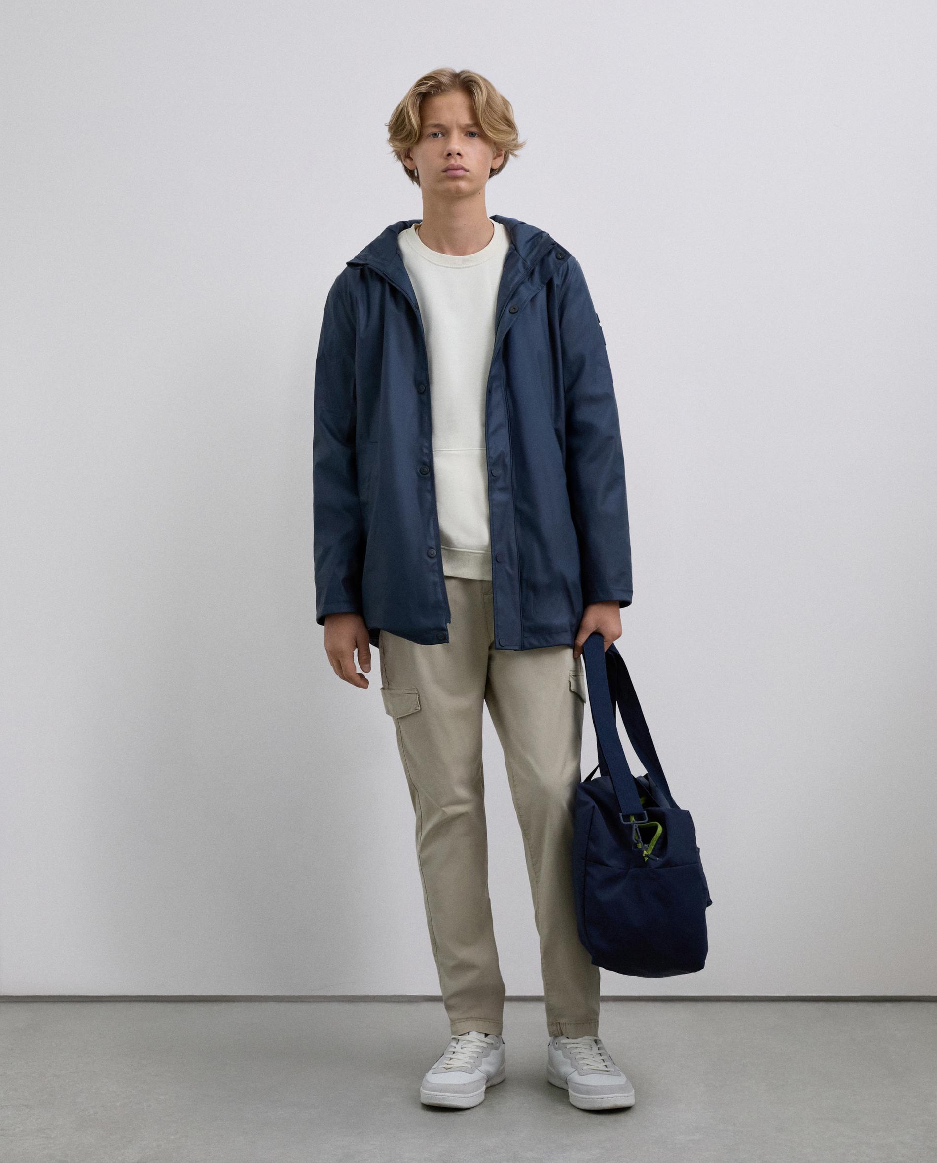 Parka Impermeável com Capuz Ajustável Azul-marinho-3