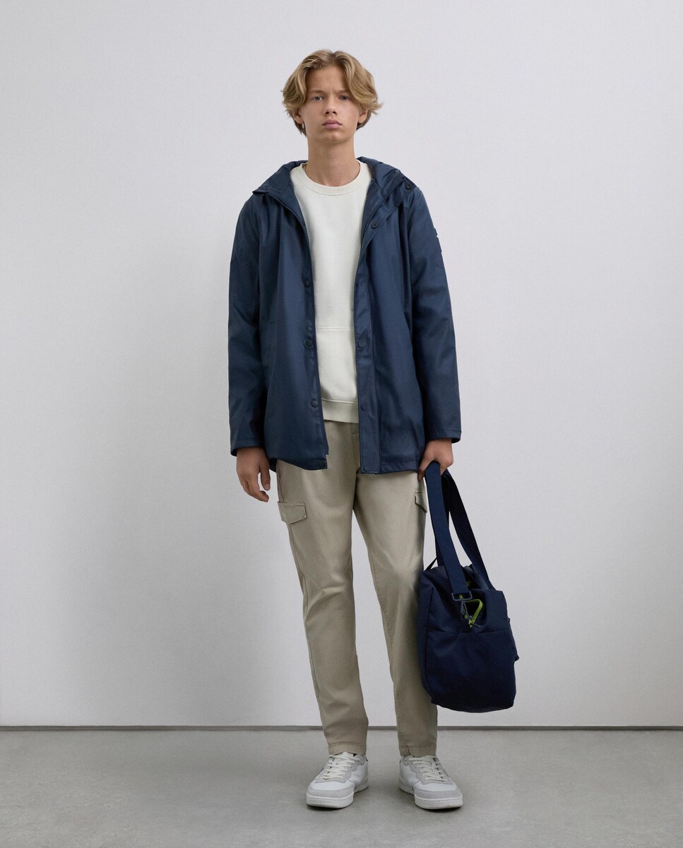 Parka Impermeável com Capuz Ajustável Azul-marinho-3