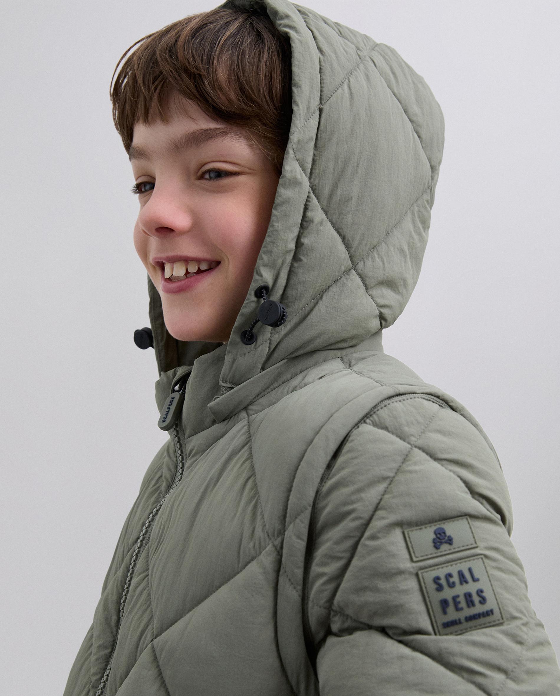 Casaco Acolchoado Infantil com Mangas e Capuz Desmontáveis Scalpers Caqui-6