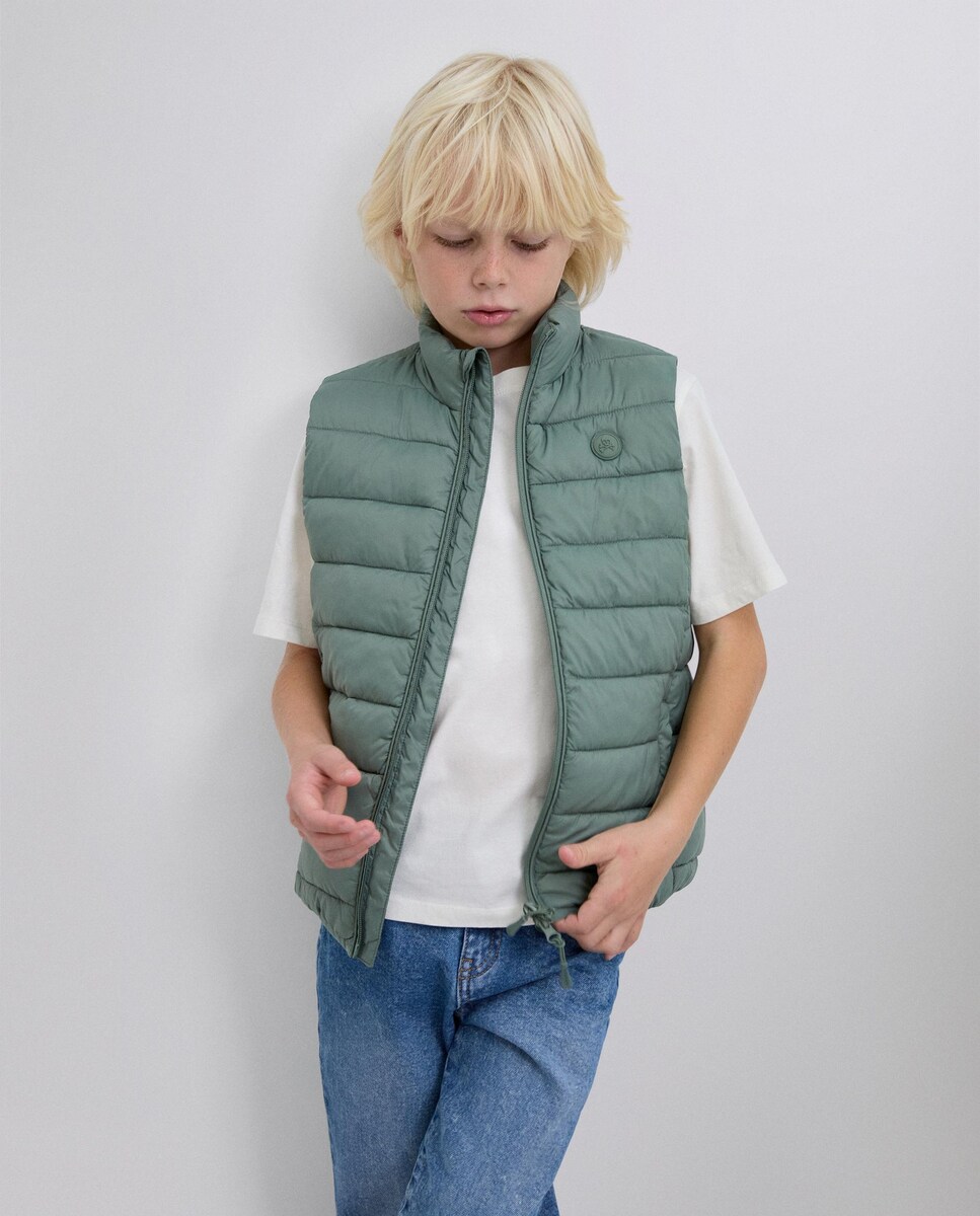 Colete Sobretudo Acolchoado e Gola Subida Infantil Verde-2