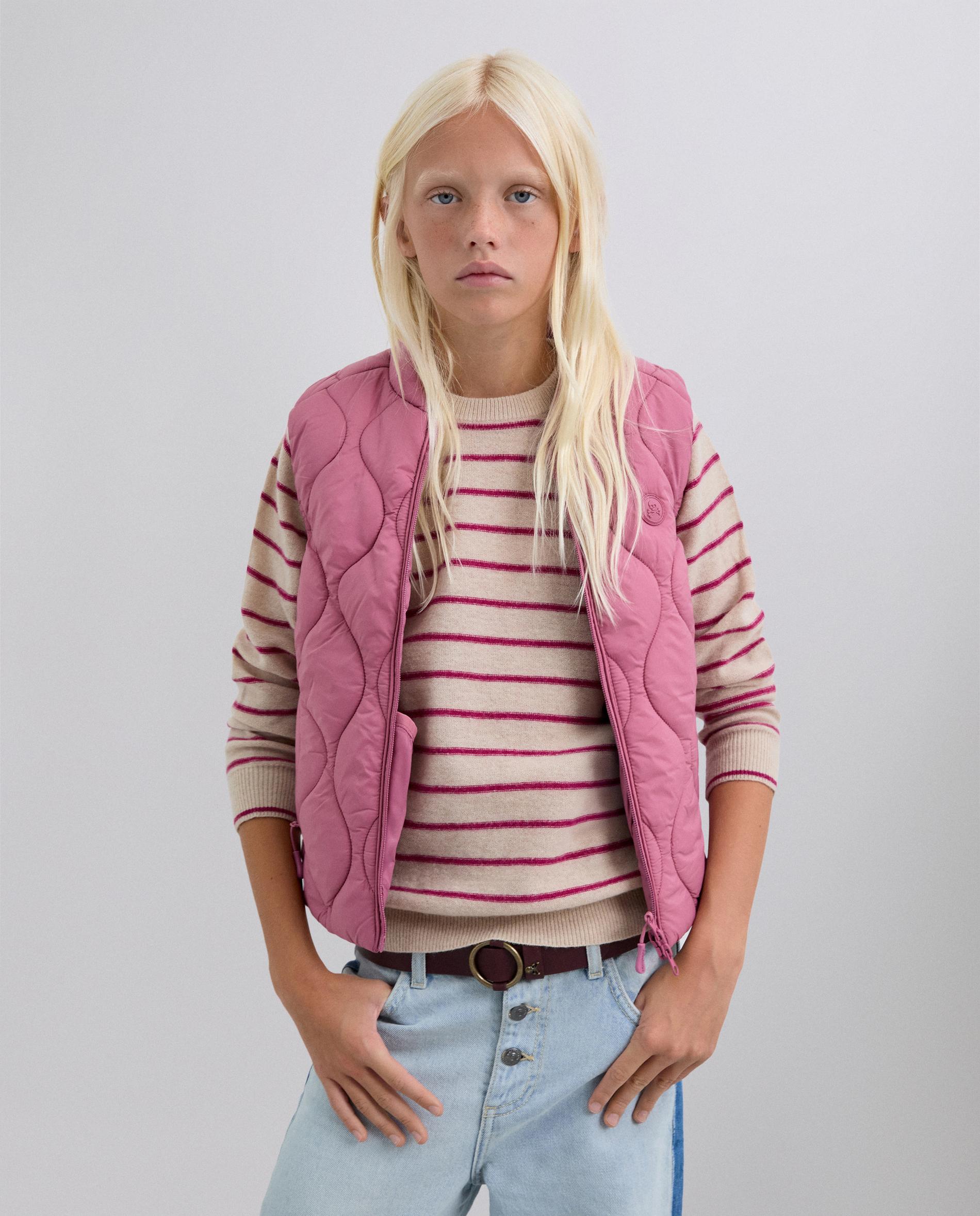 Colete de Sobretudo Infantil com Fecho Zip e Patch de Caveira Scalpers Rosa-1