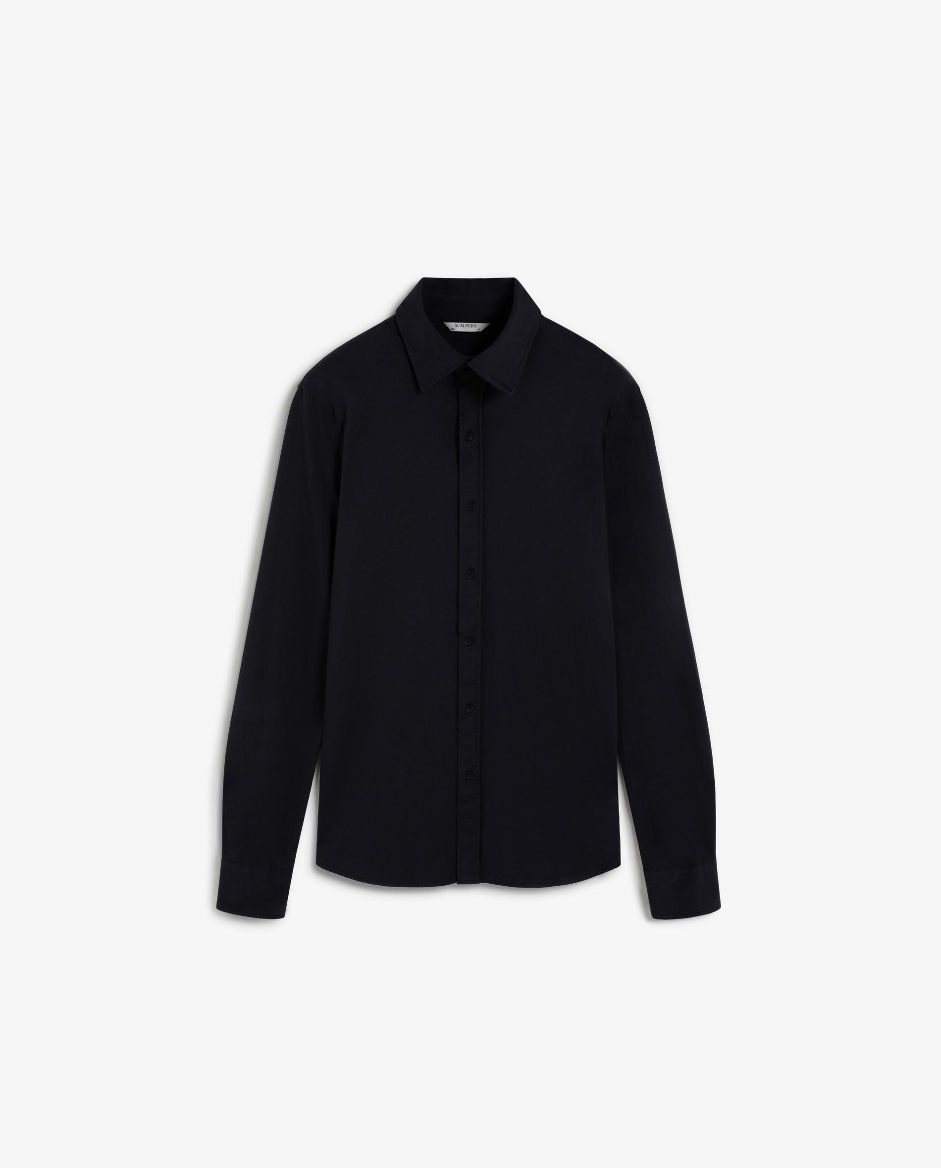 Camisa Formal de Algodão com Bainha Arredondada Azul-marinho-5