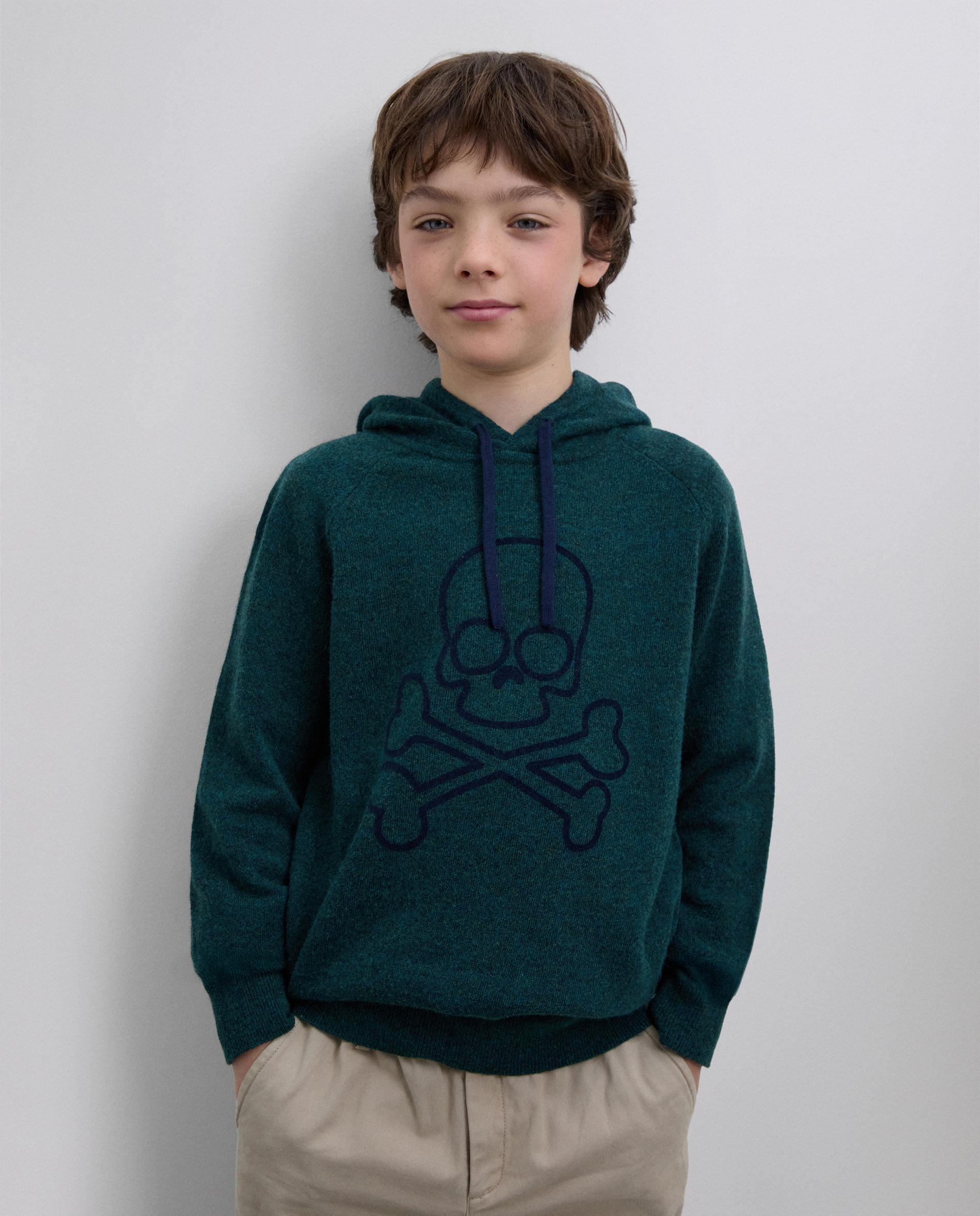 Camisola Infantil com Capuz com Caveira em Contraste Scalpers Verde-escuro-1