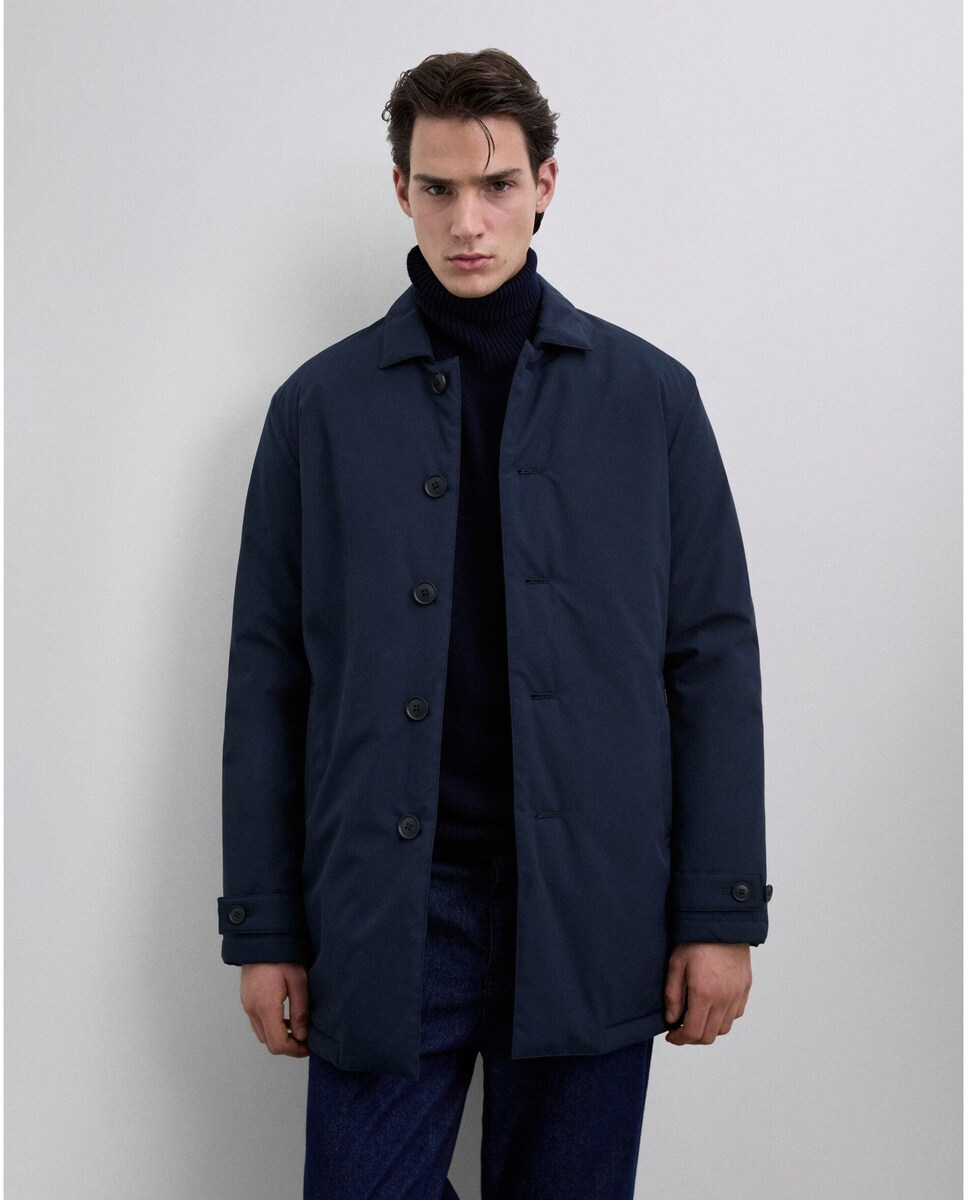 Sobretudo Acolchoado com Fecho de Botões Azul-marinho-2