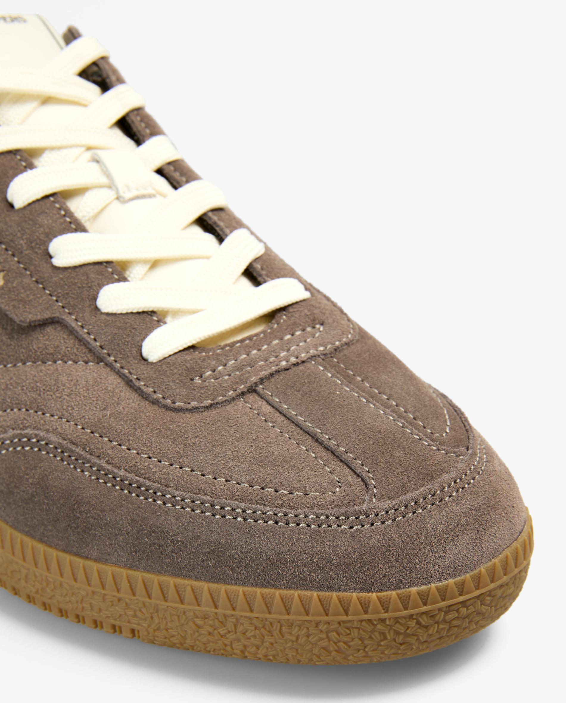 Sapatilhas de Estilo Retro em Camurça e Couro com Calcanhar em Contraste Taupe-5