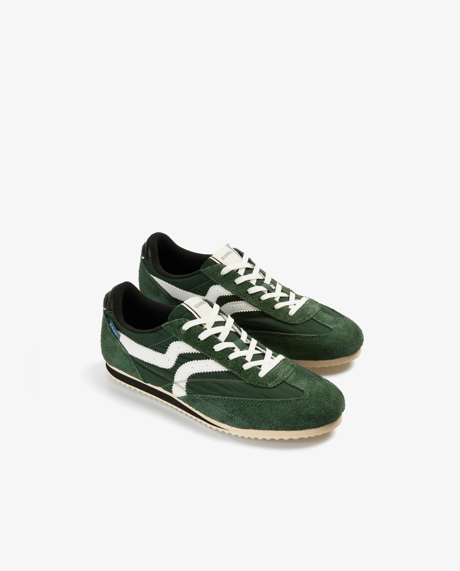 Sapatilhas Retro em Camurça com Atacadores em Branco Verde-2