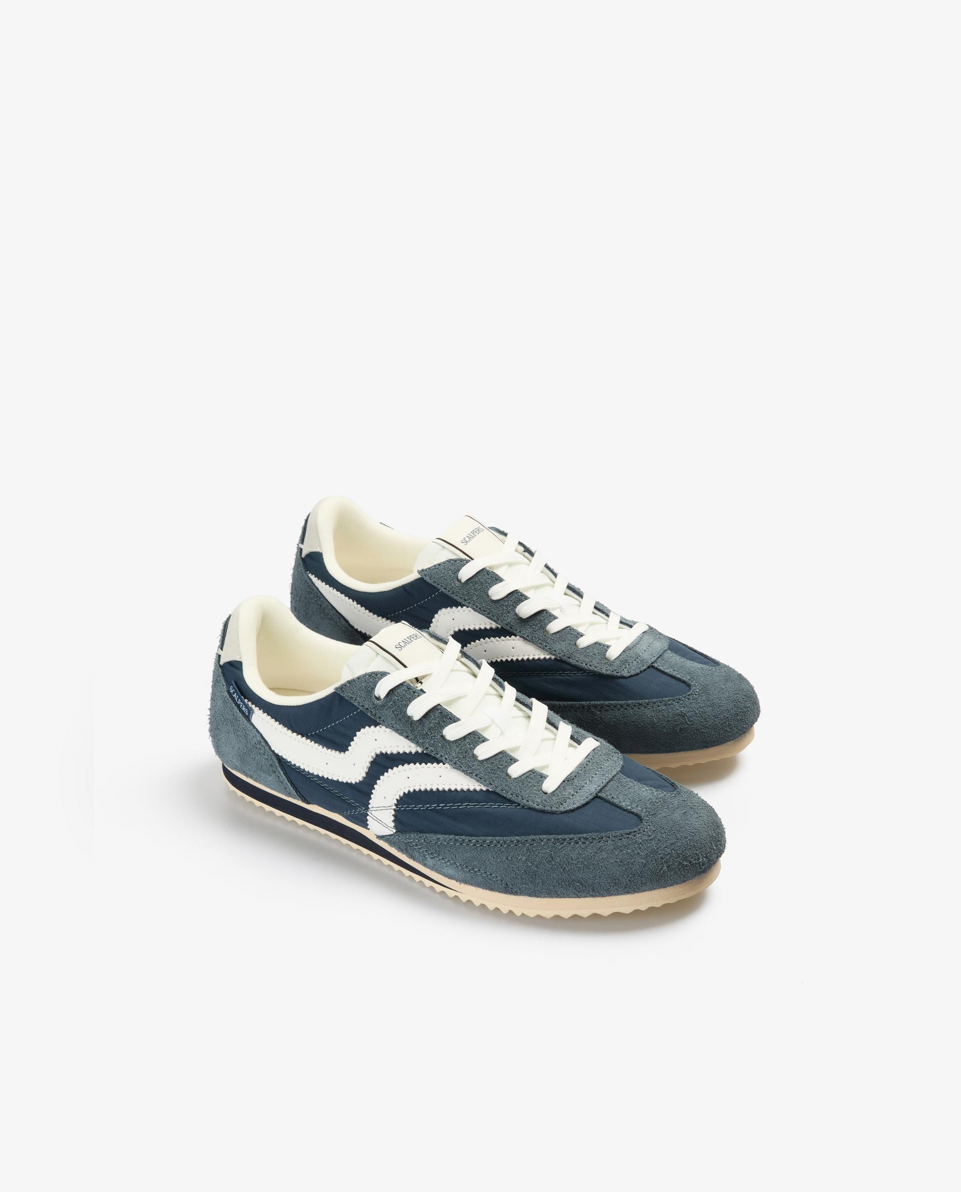 Sapatilhas Retro em Camurça com Atacadores em Branco Navy-2