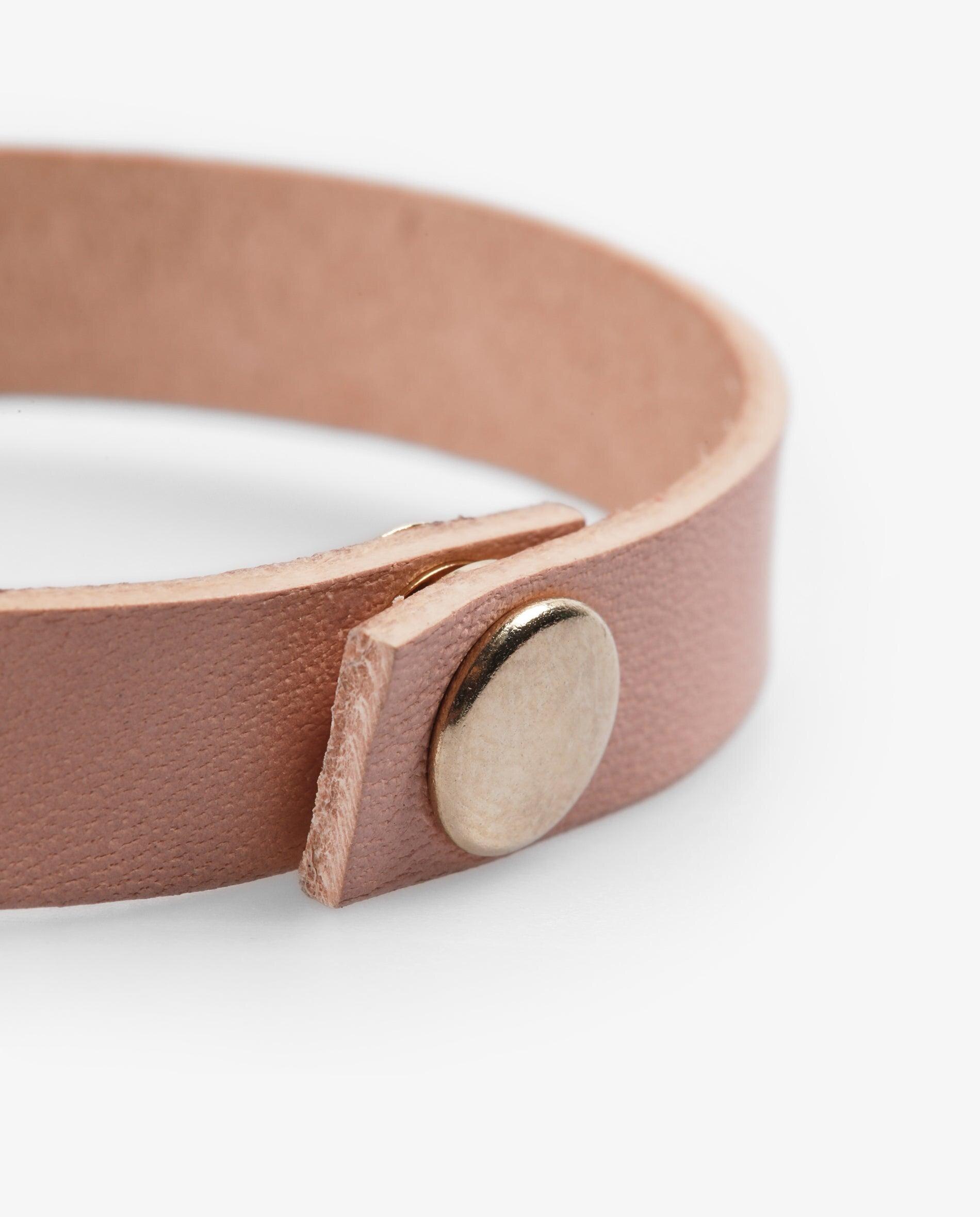 Pulseira de Pele com Caveira Metálica Rosa-claro-3
