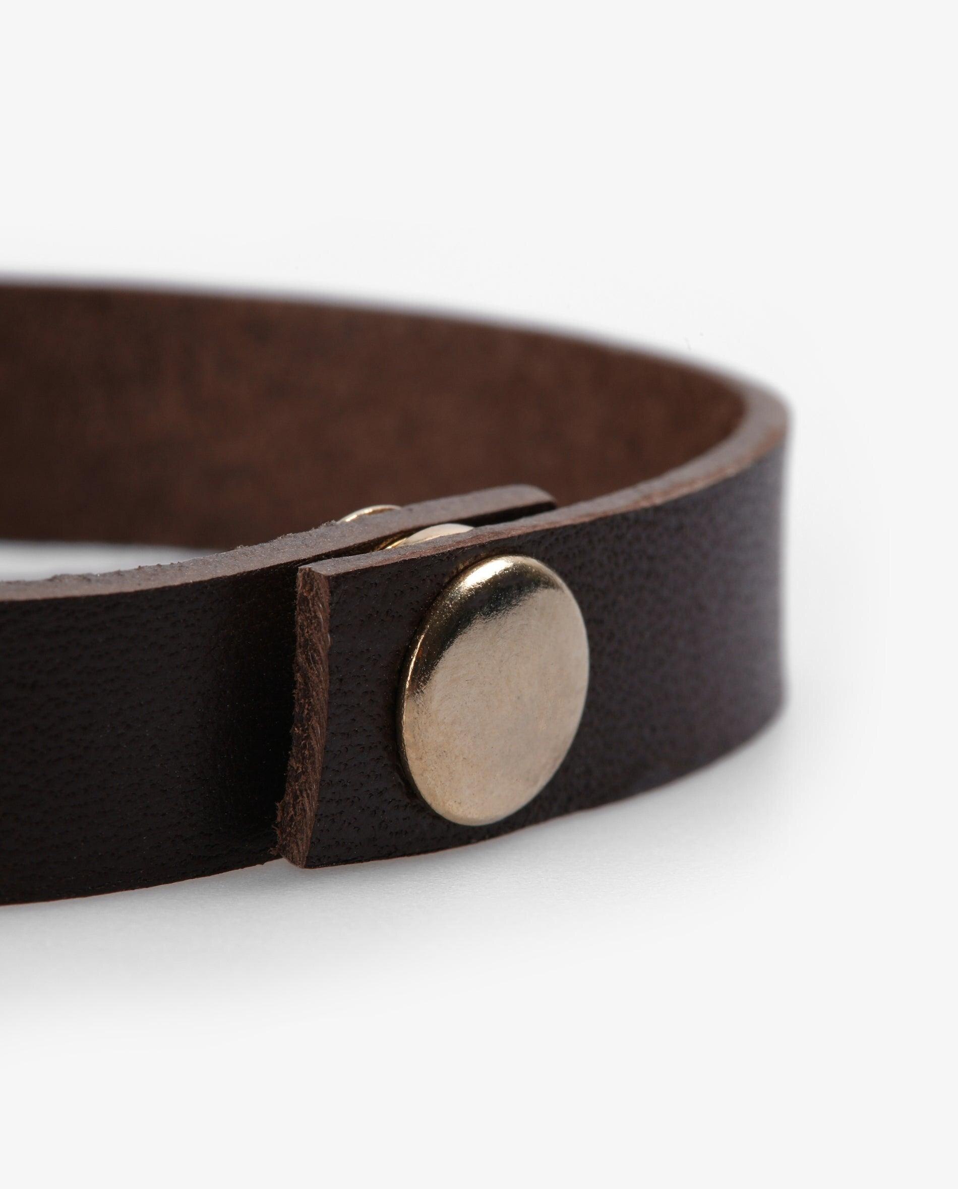 Pulseira de Pele com Caveira Metálica Castanho-escuro-3
