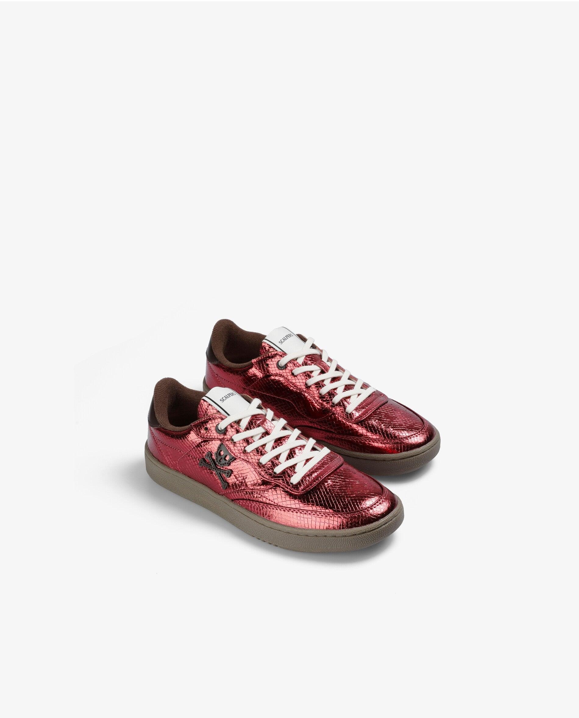Sapatilhas Desportivas Efeito Metalizado com Atacadores Vermelho Metálico-2