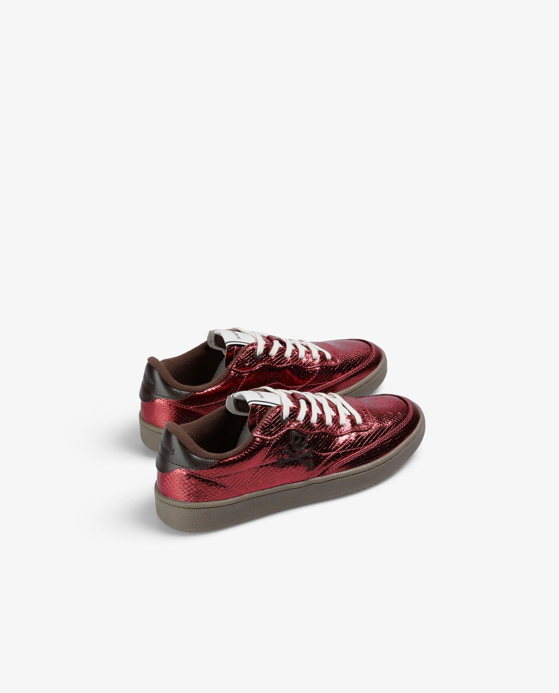 Sapatilhas Desportivas Efeito Metalizado com Atacadores Vermelho Metálico-3