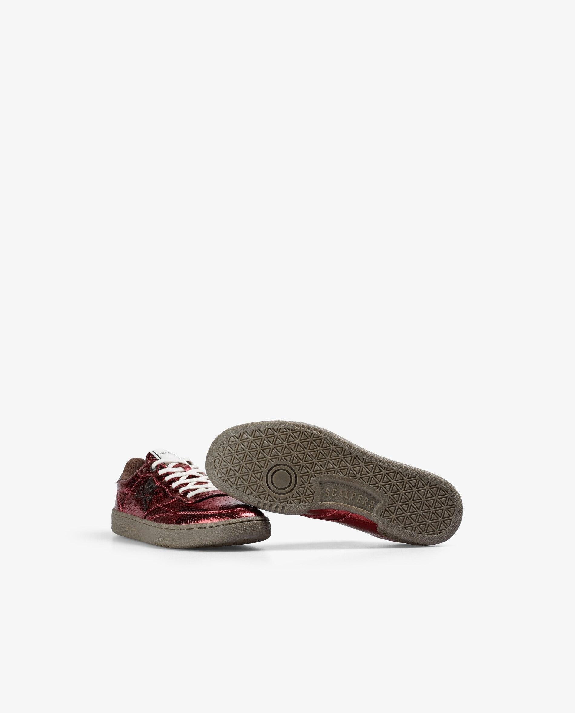 Sapatilhas Desportivas Efeito Metalizado com Atacadores Vermelho Metálico-4