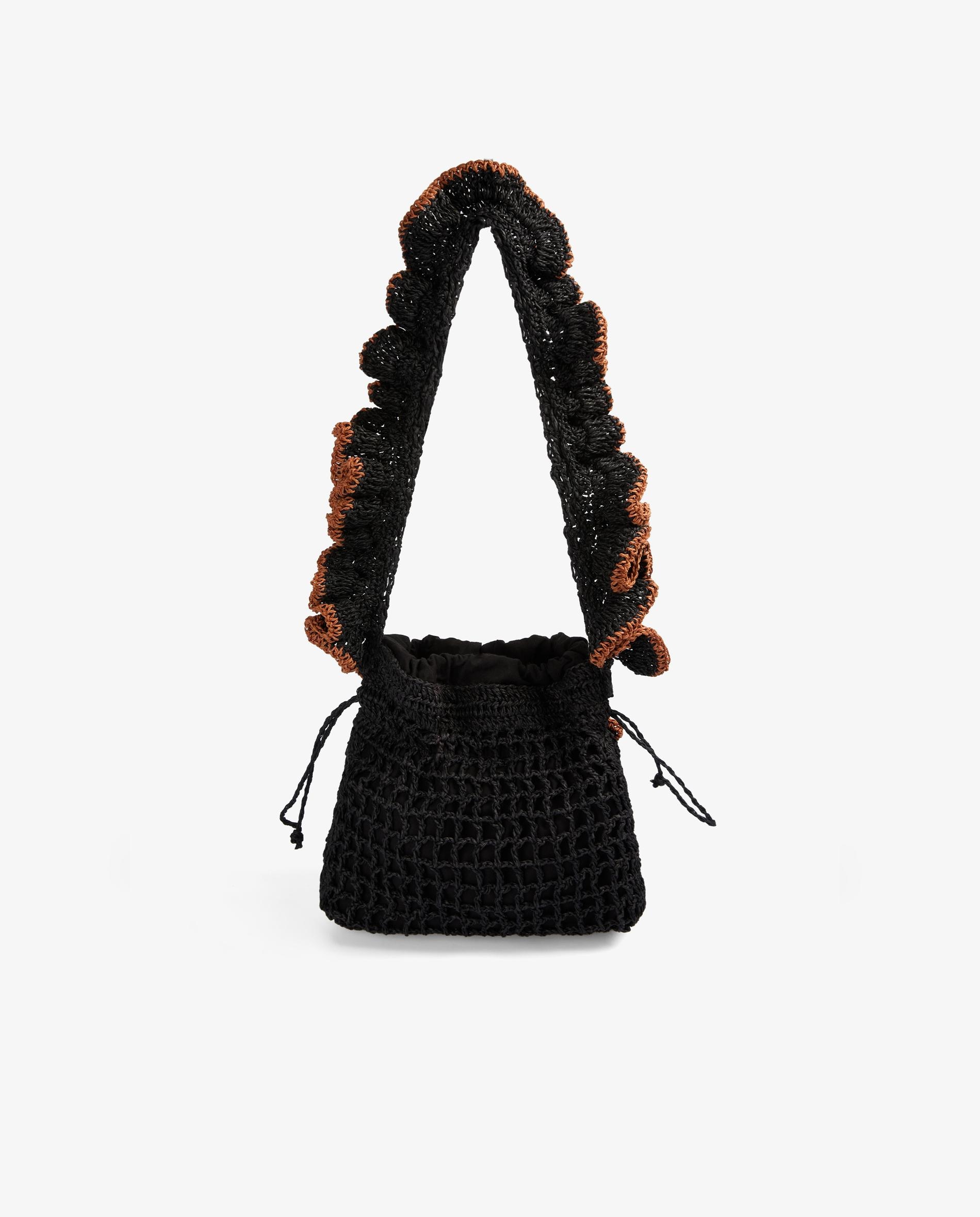 Mala de Mão em Ráfia com Flores e Conchas Decorativas Preto / Natural-2