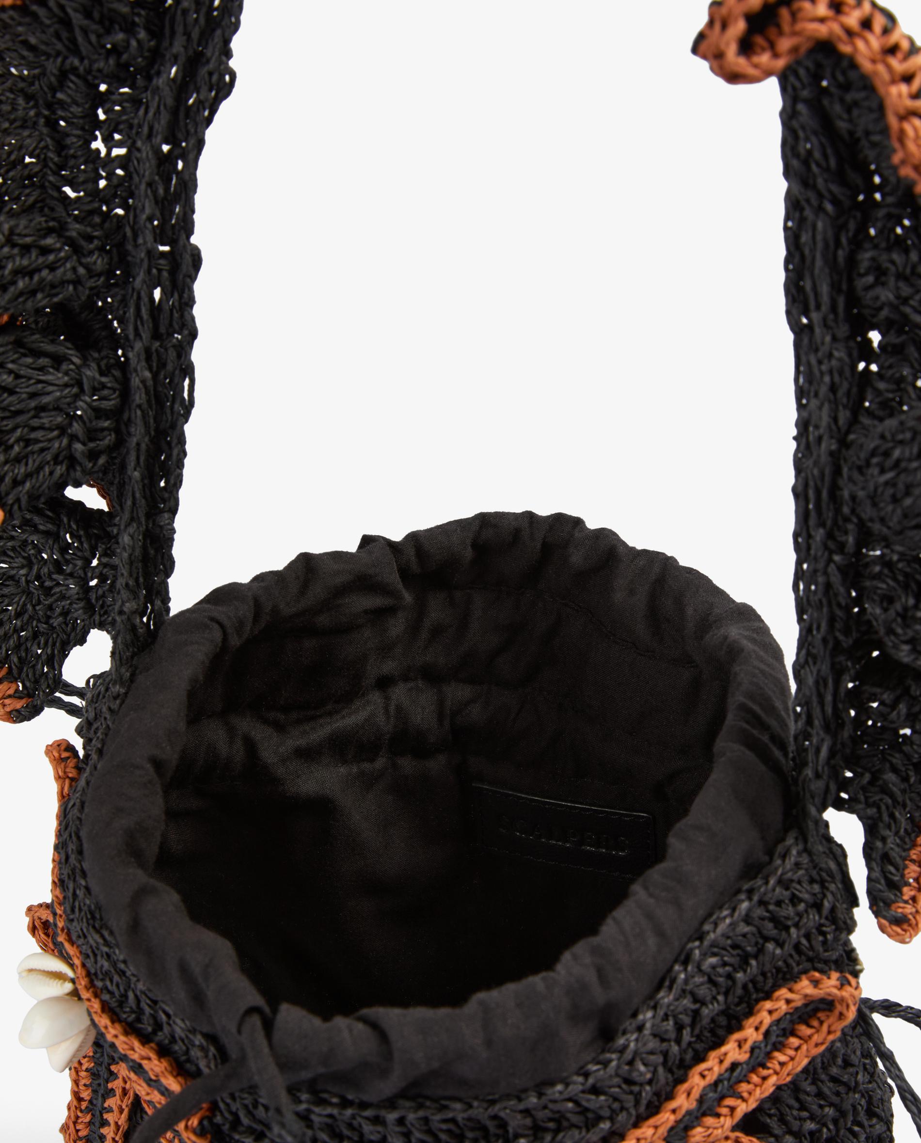 Mala de Mão em Ráfia com Flores e Conchas Decorativas Preto / Natural-4
