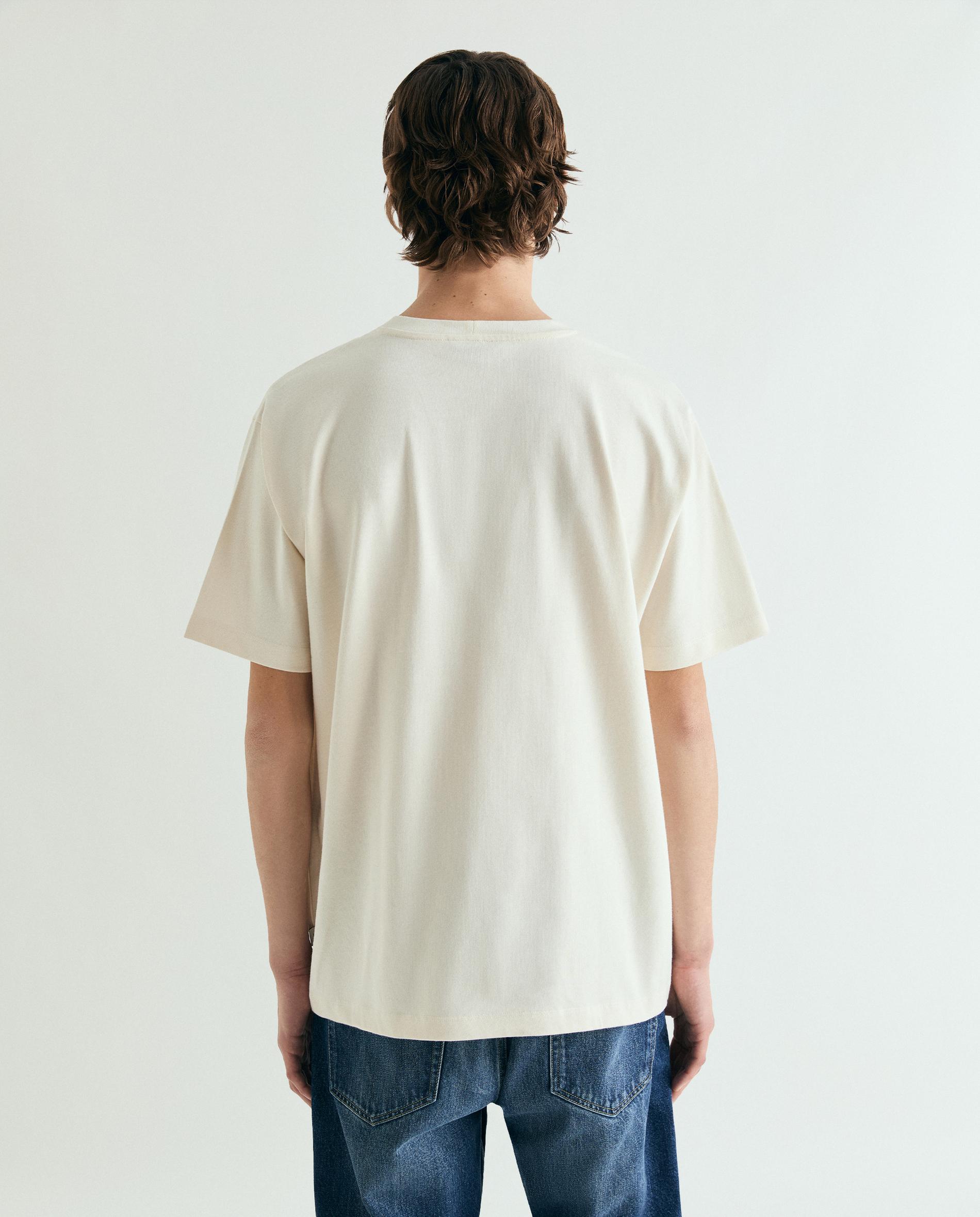 T-shirt de Manga Curta em Tecido Grosso com Gola Redonda Creme-3