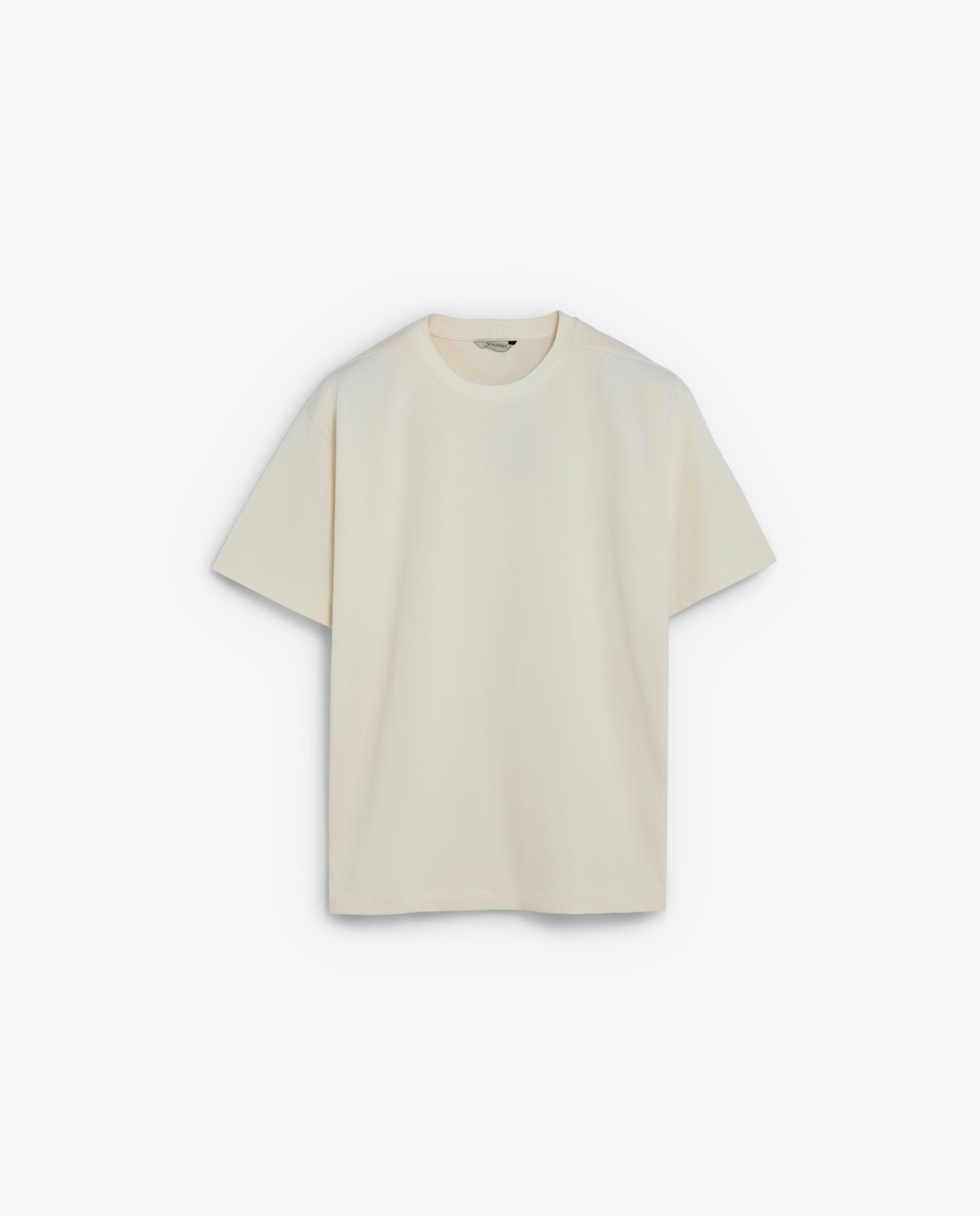 T-shirt de Manga Curta em Tecido Grosso com Gola Redonda Creme-5