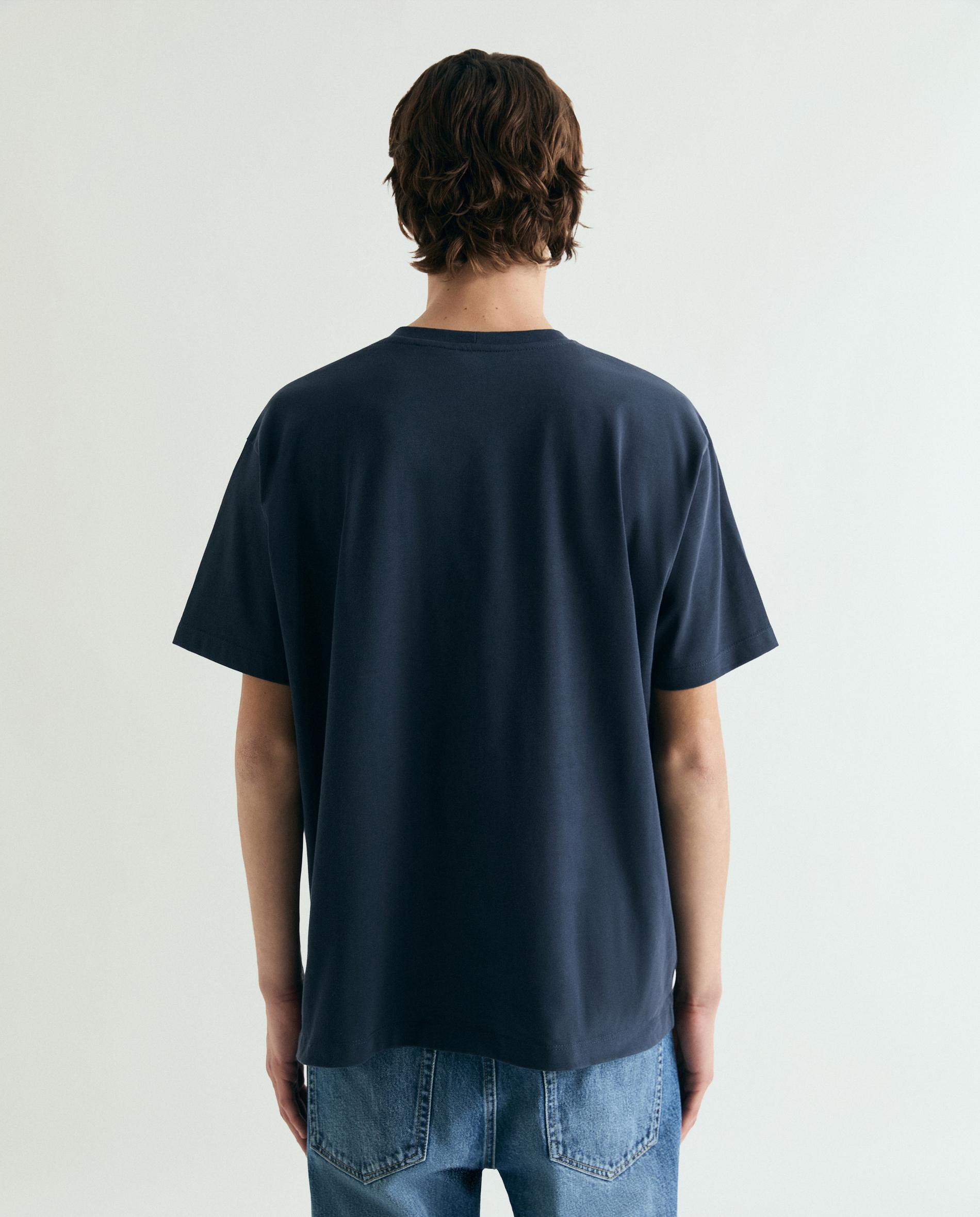 T-shirt de Manga Curta em Tecido Grosso com Gola Redonda Azul-marinho-2