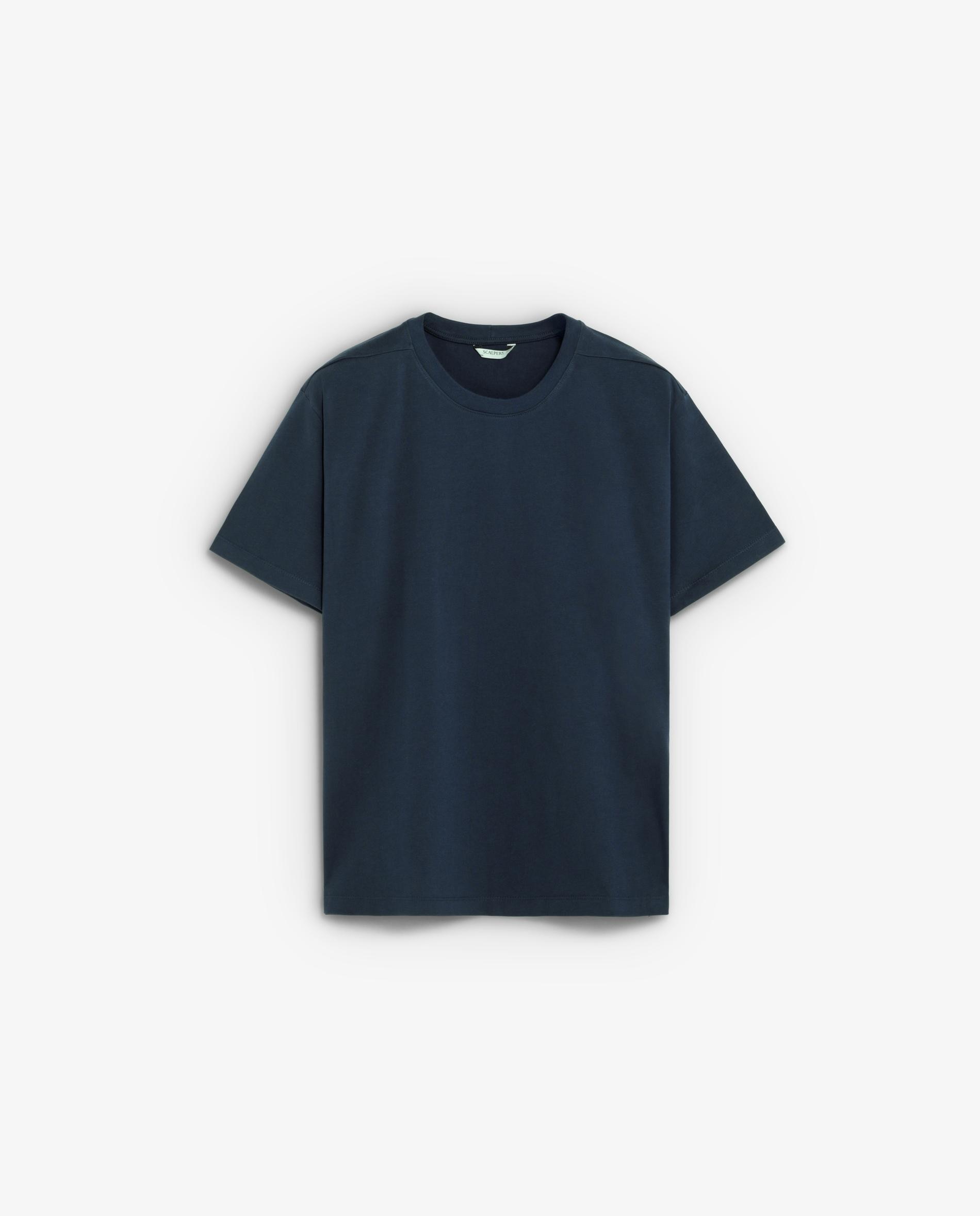 T-shirt de Manga Curta em Tecido Grosso com Gola Redonda Azul-marinho-5