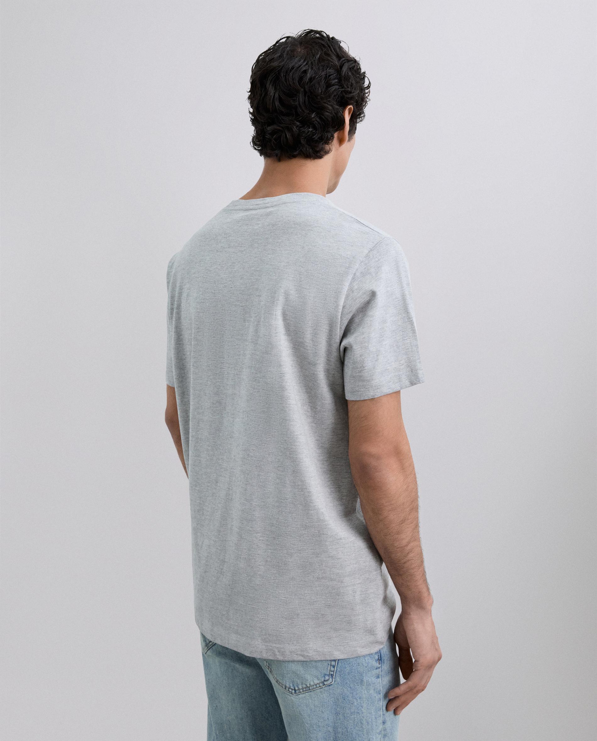 T-shirt de Manga Curta em Algodão com Print no Peito Cinzento-3