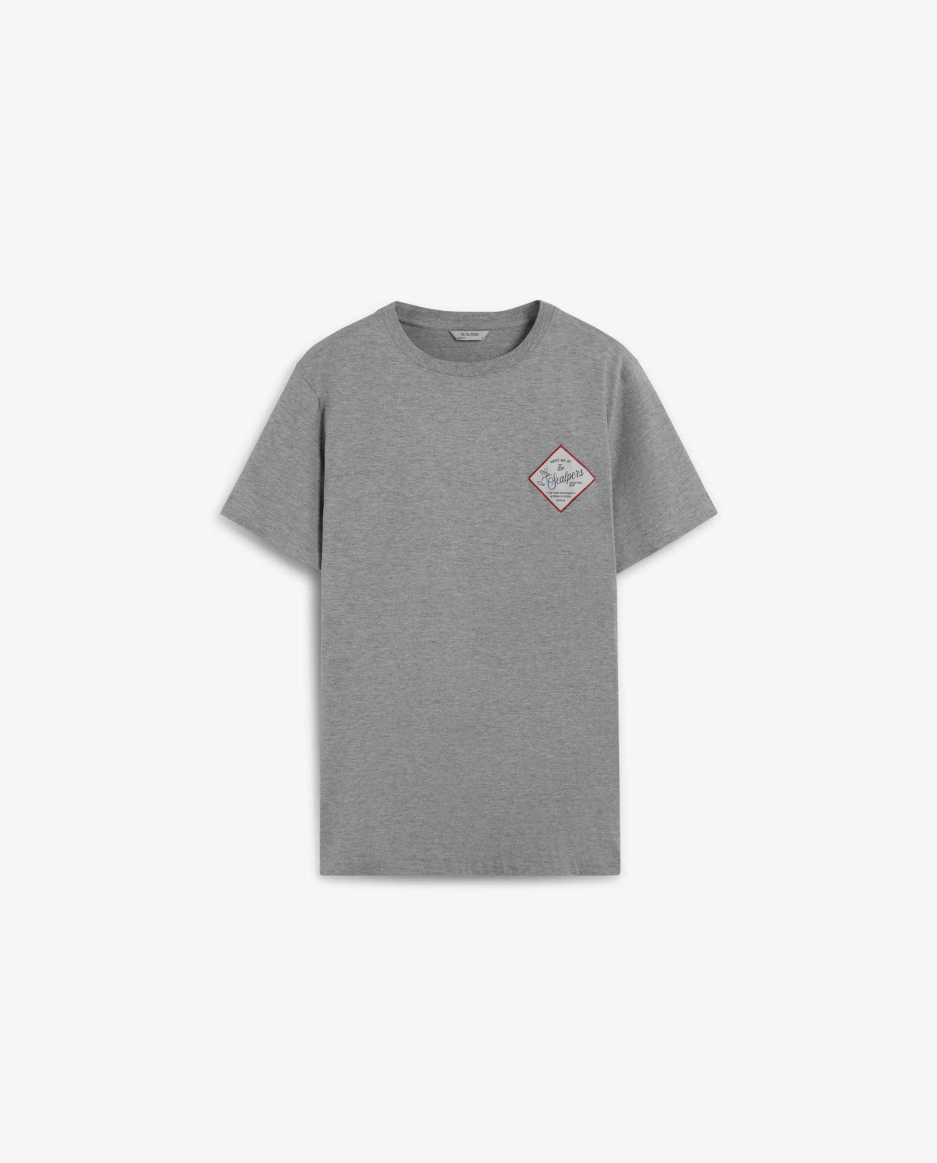 T-shirt de Manga Curta em Algodão com Print no Peito Cinzento-5