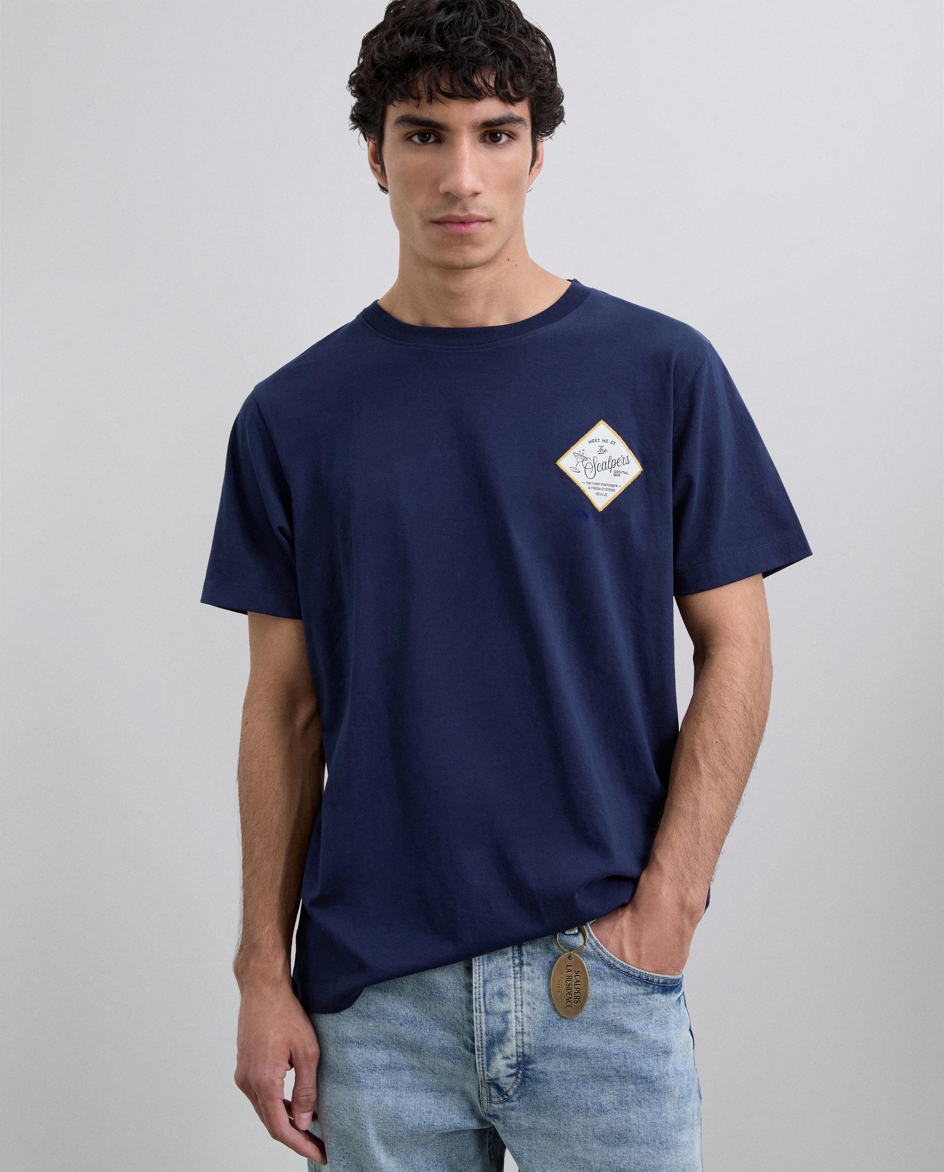 T-shirt de Manga Curta Regular Fit de Algodão Azul-escuro-1