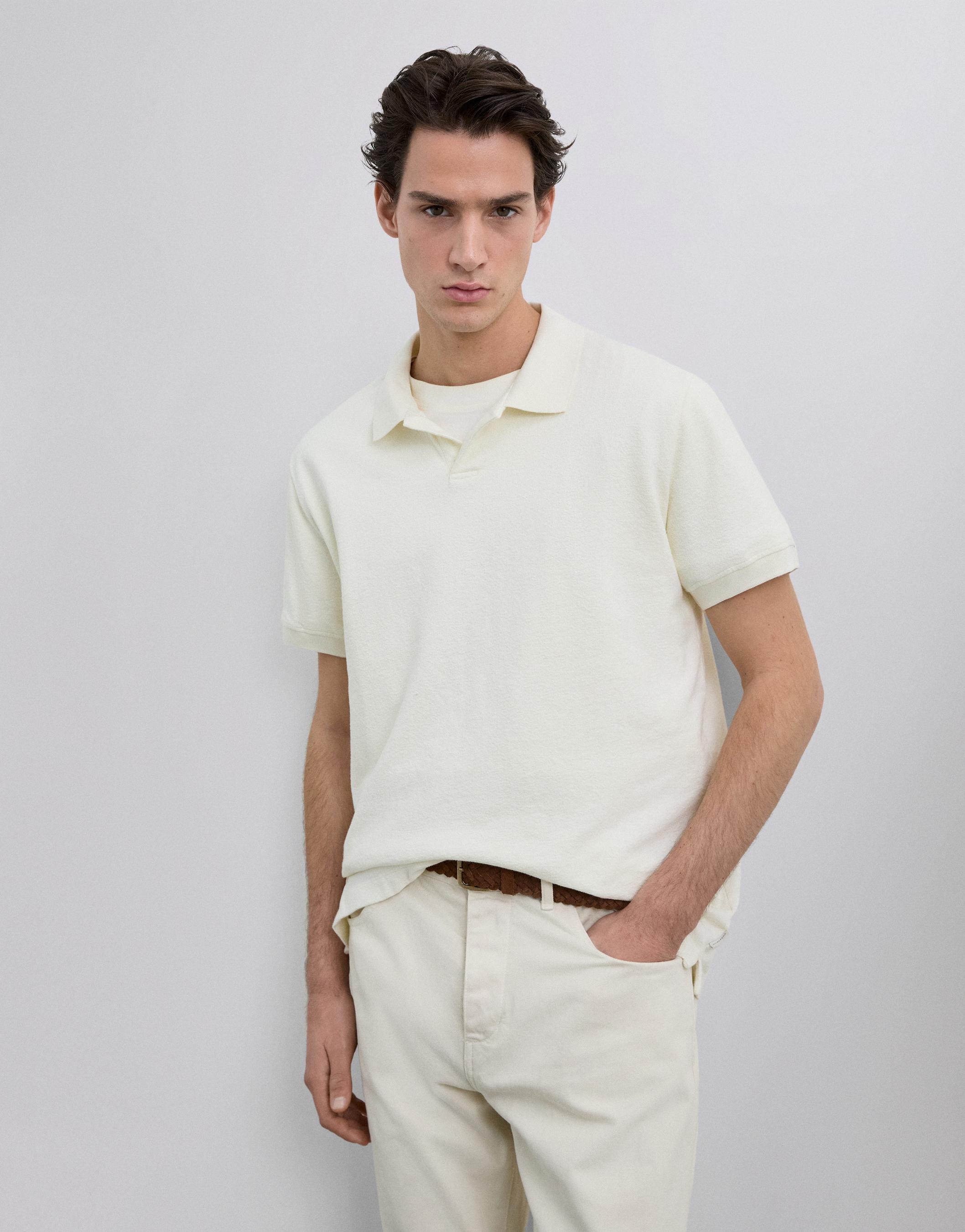 Polo de Manga Curta em Algodão 100% Creme-1