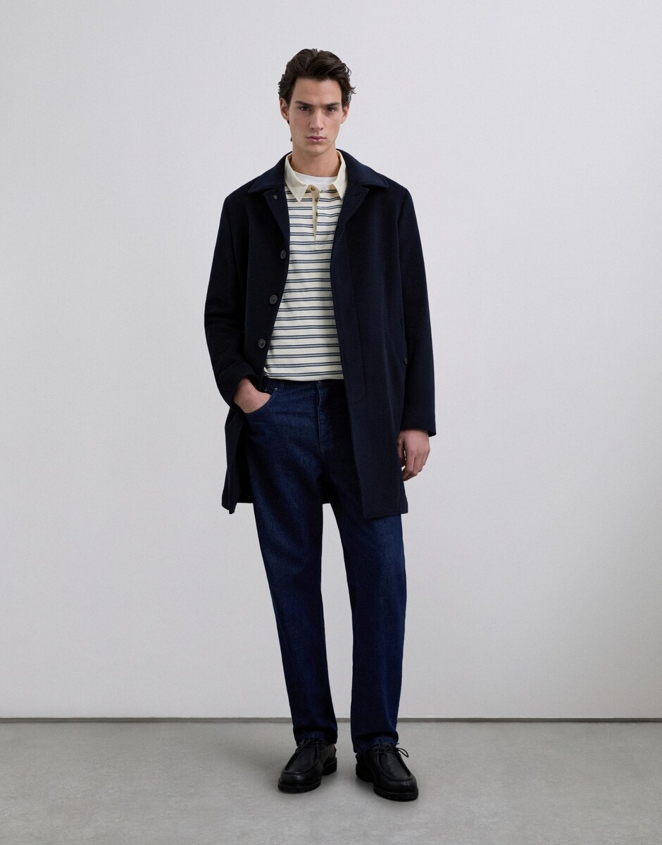 Polo de Manga Comprida com Gola de Sarja em Contraste Azul-2