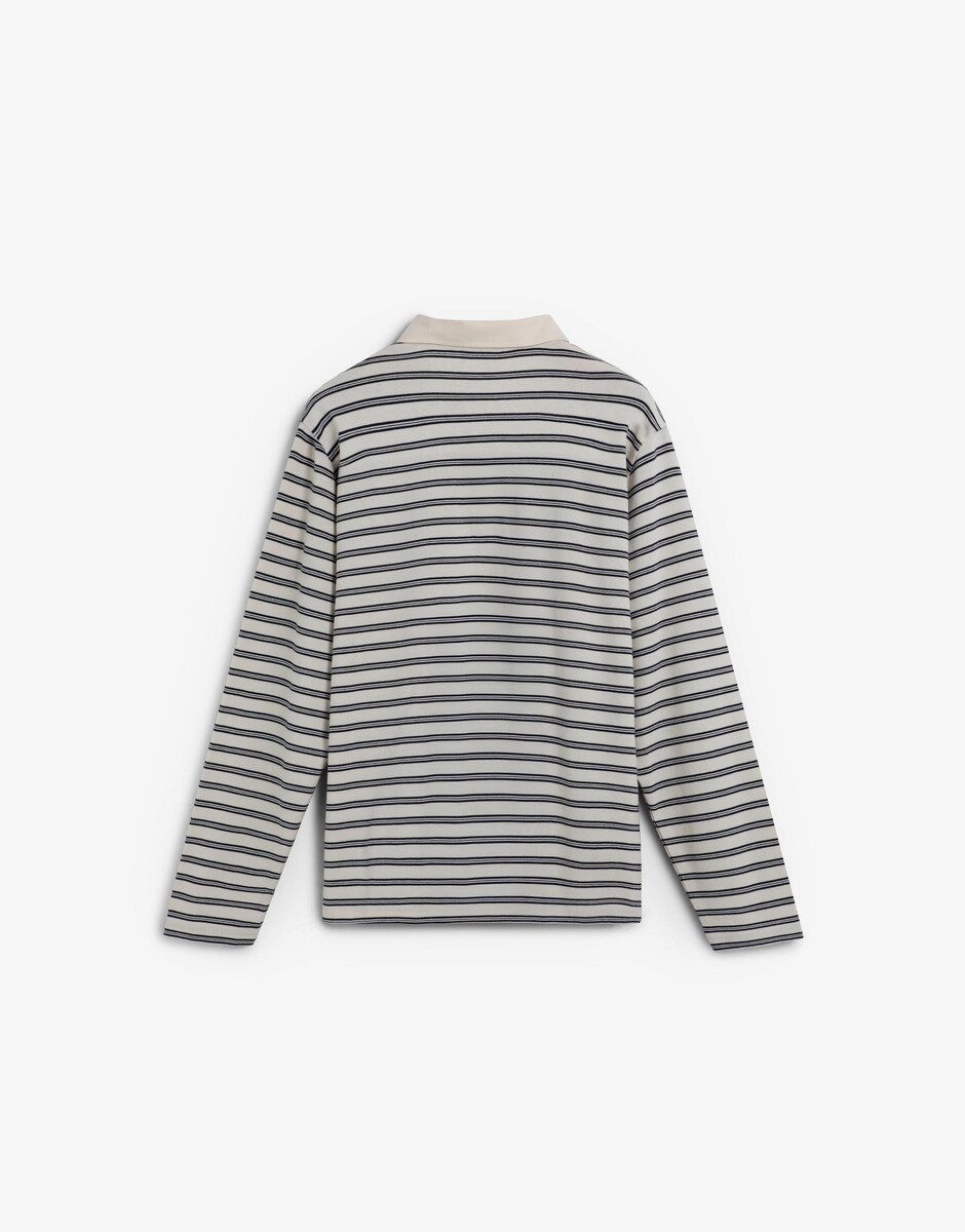 Polo de Manga Comprida com Gola de Sarja em Contraste Azul-6