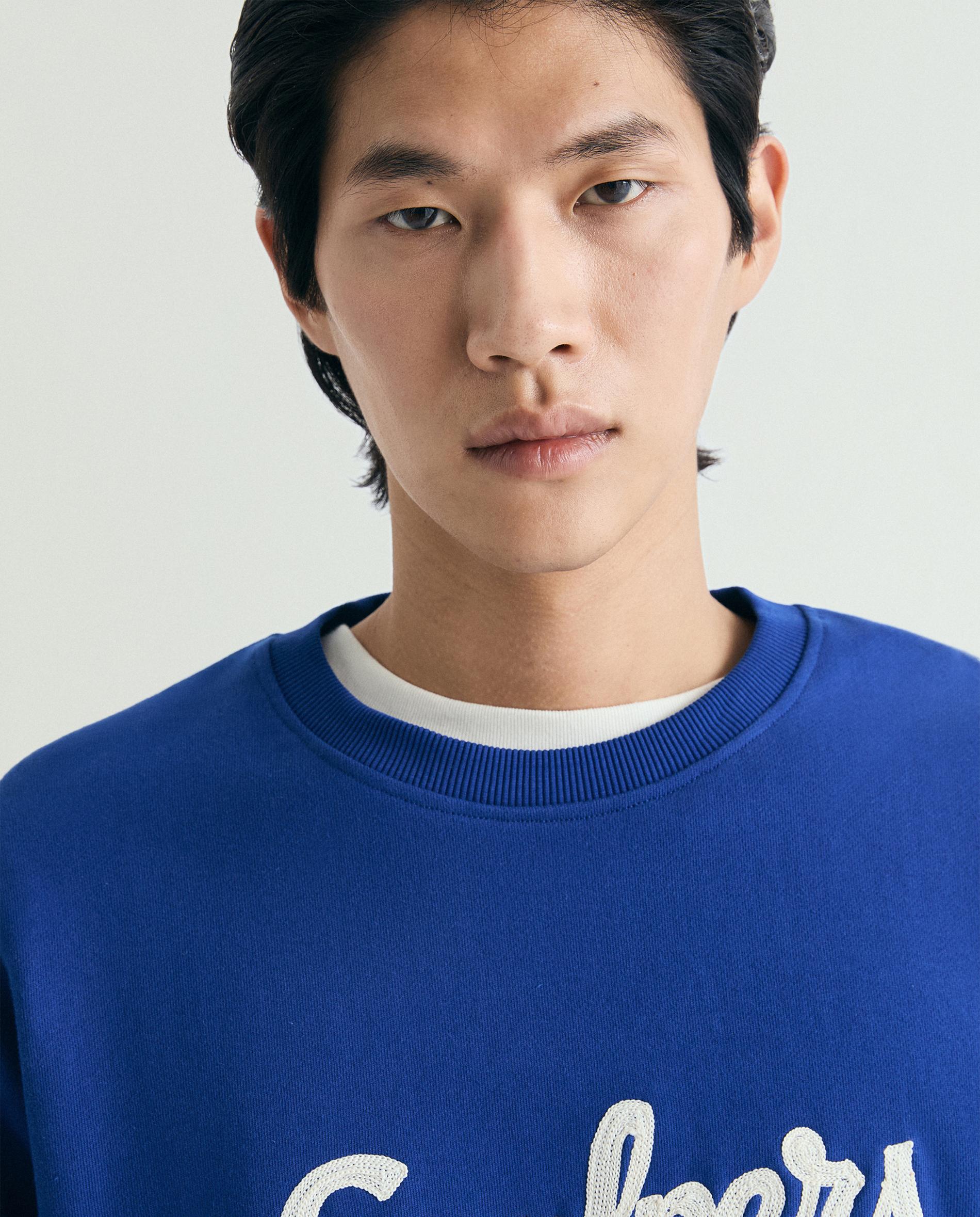 Sweatshirt com Gola Redonda e Logo Frontal Azul-marinho-3