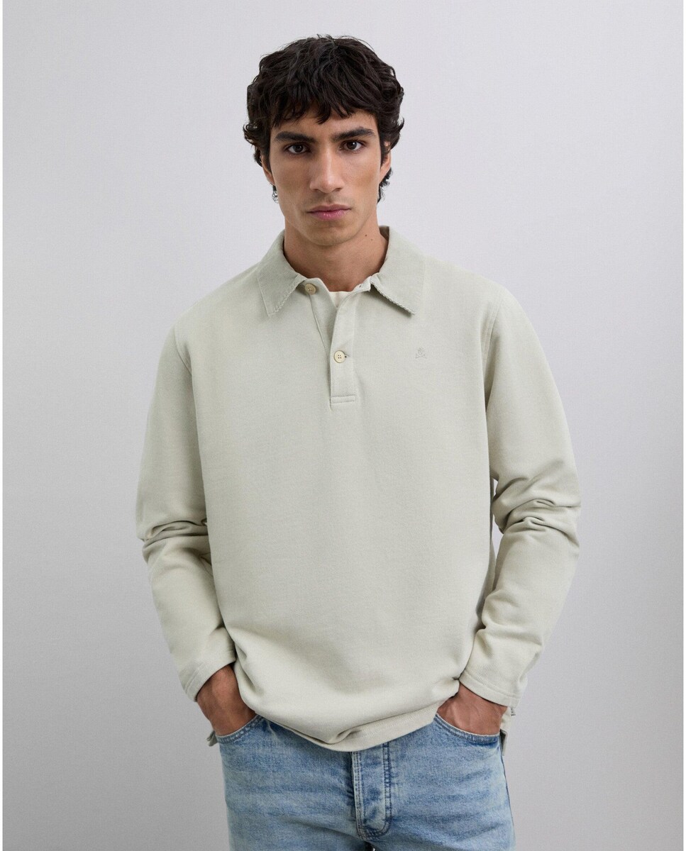 Polo em Algodão 100% de Manga Comprida Natural-1