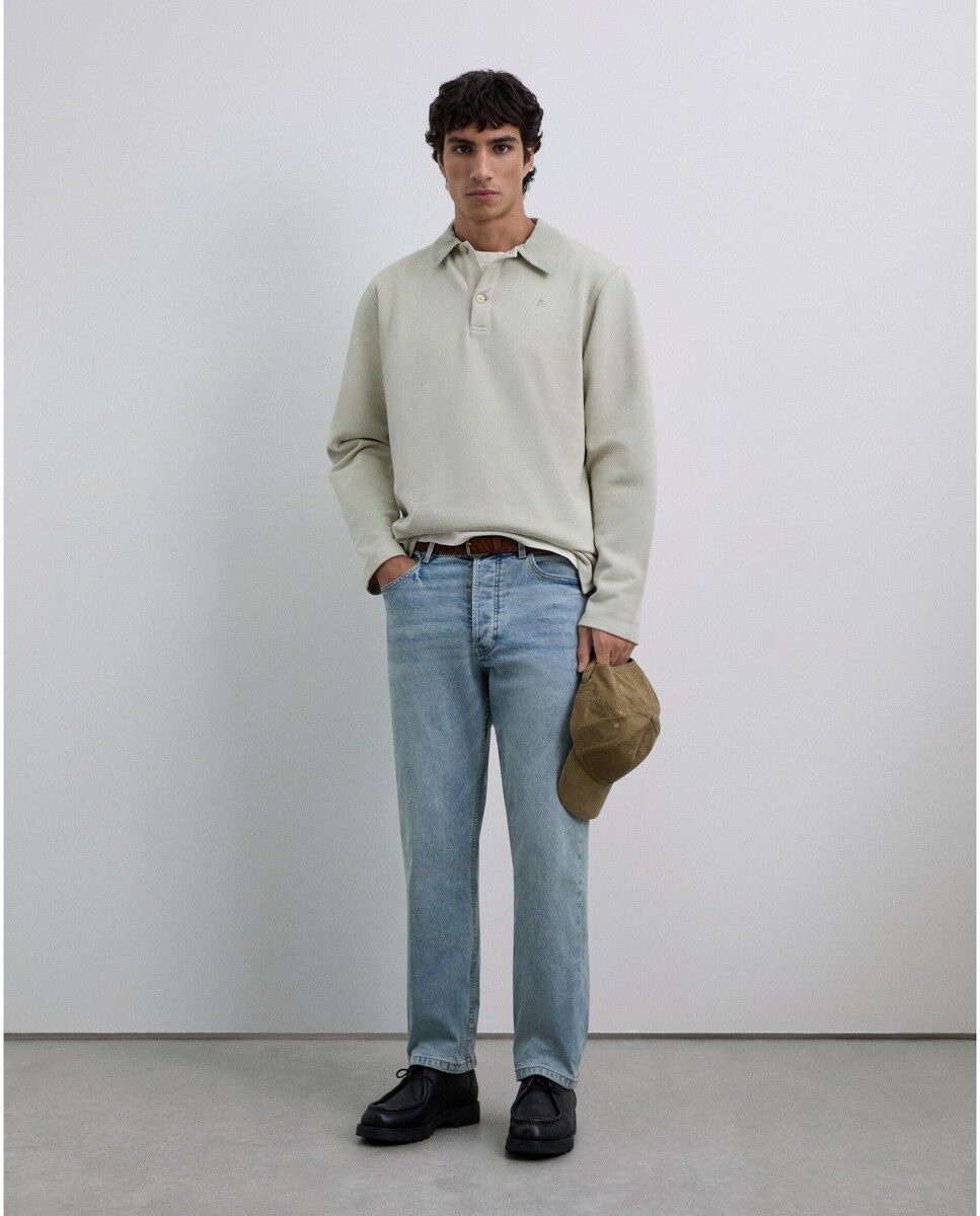 Polo em Algodão 100% de Manga Comprida Natural-3