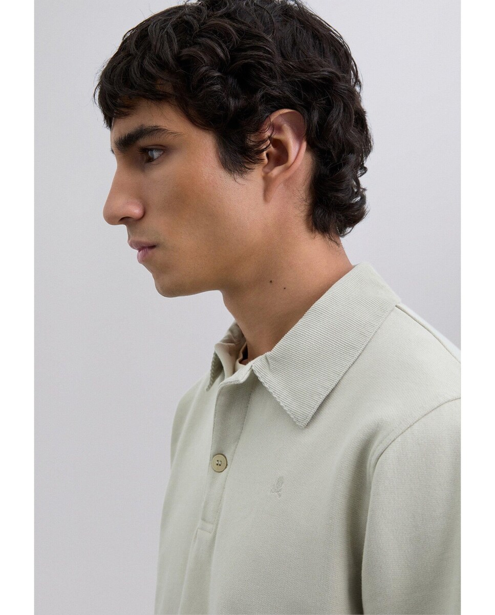 Polo em Algodão 100% de Manga Comprida Natural-4