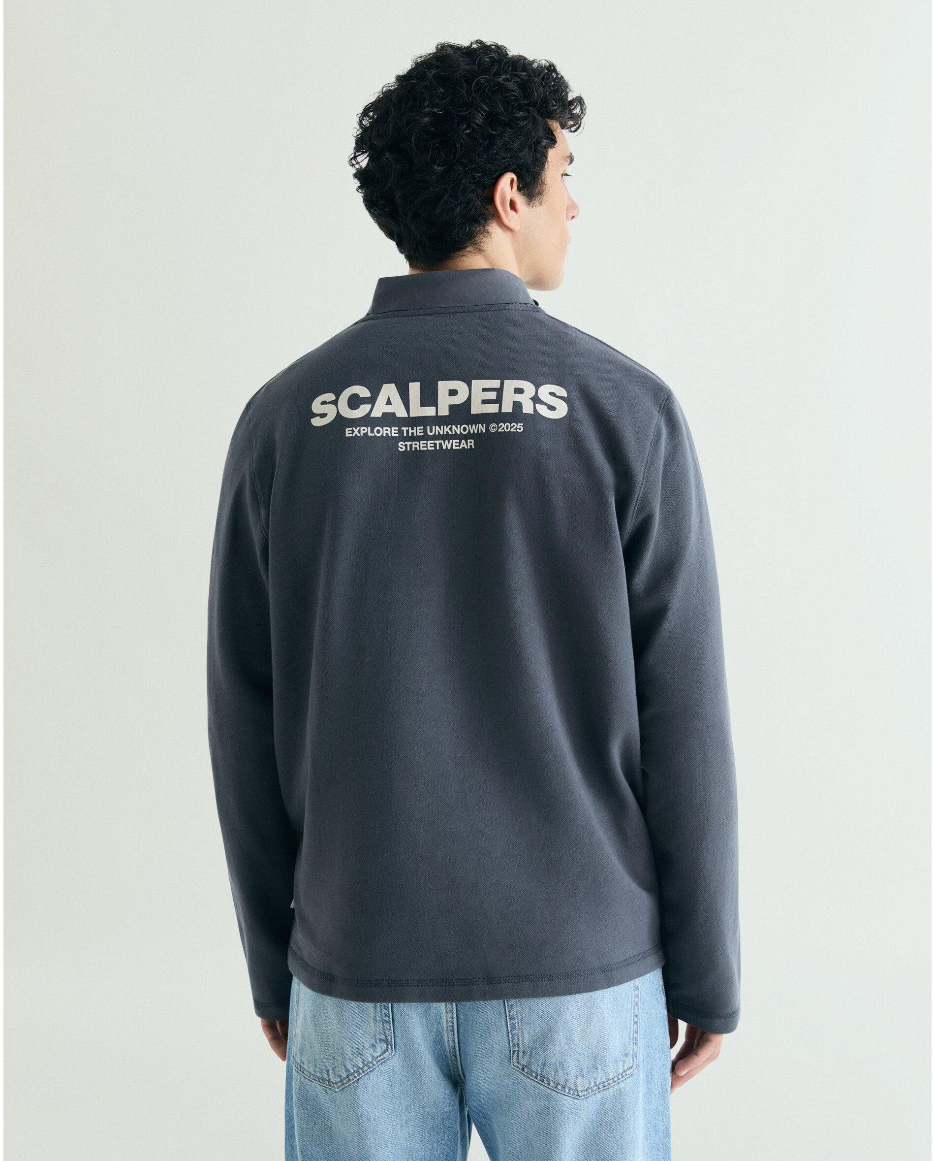 Sweatshirt sem Capuz com Gola Polo e Logo Posterior Navy-2