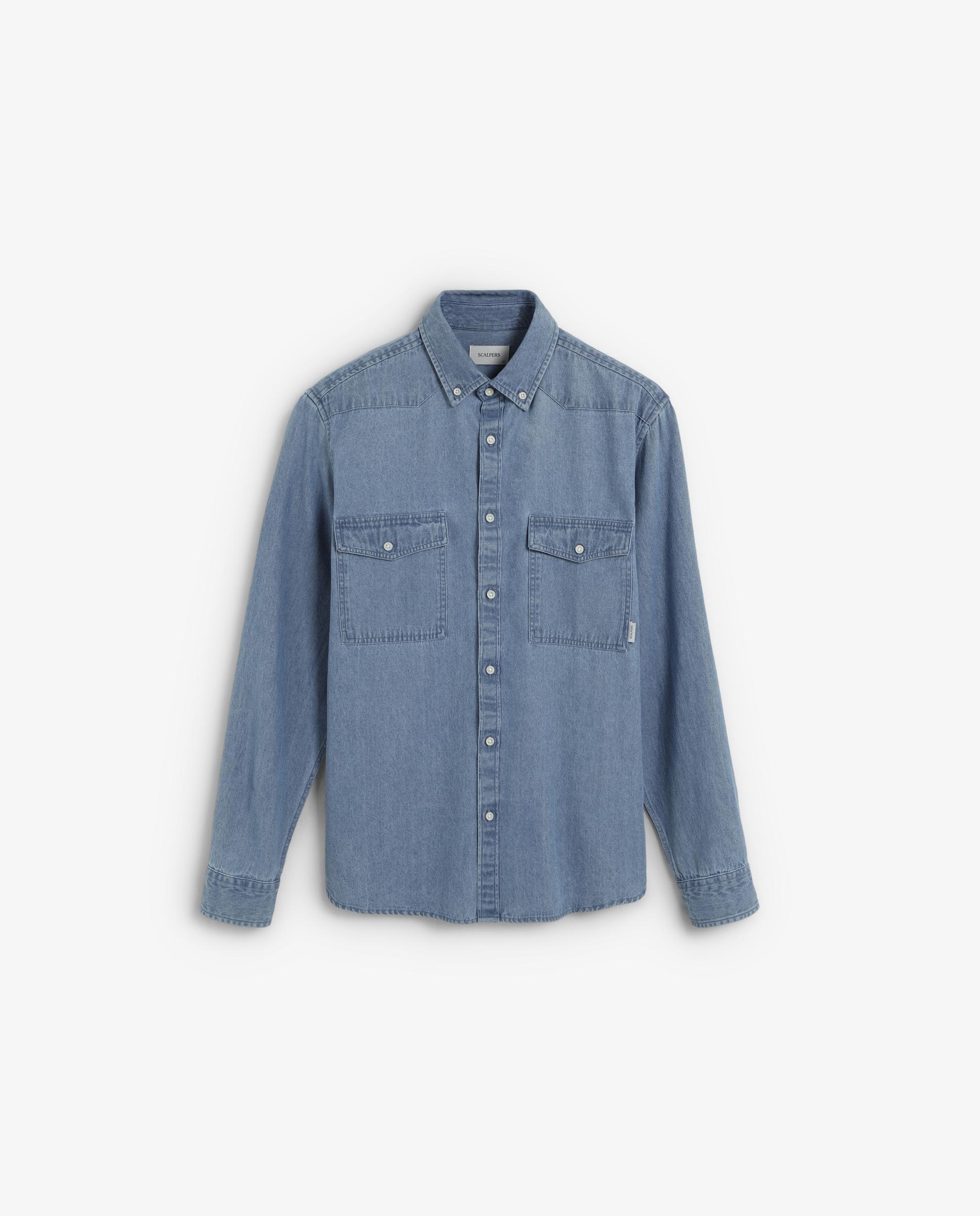 Camisa Jeans Regular Fit com Bolsos no Peito Azul-claro-5