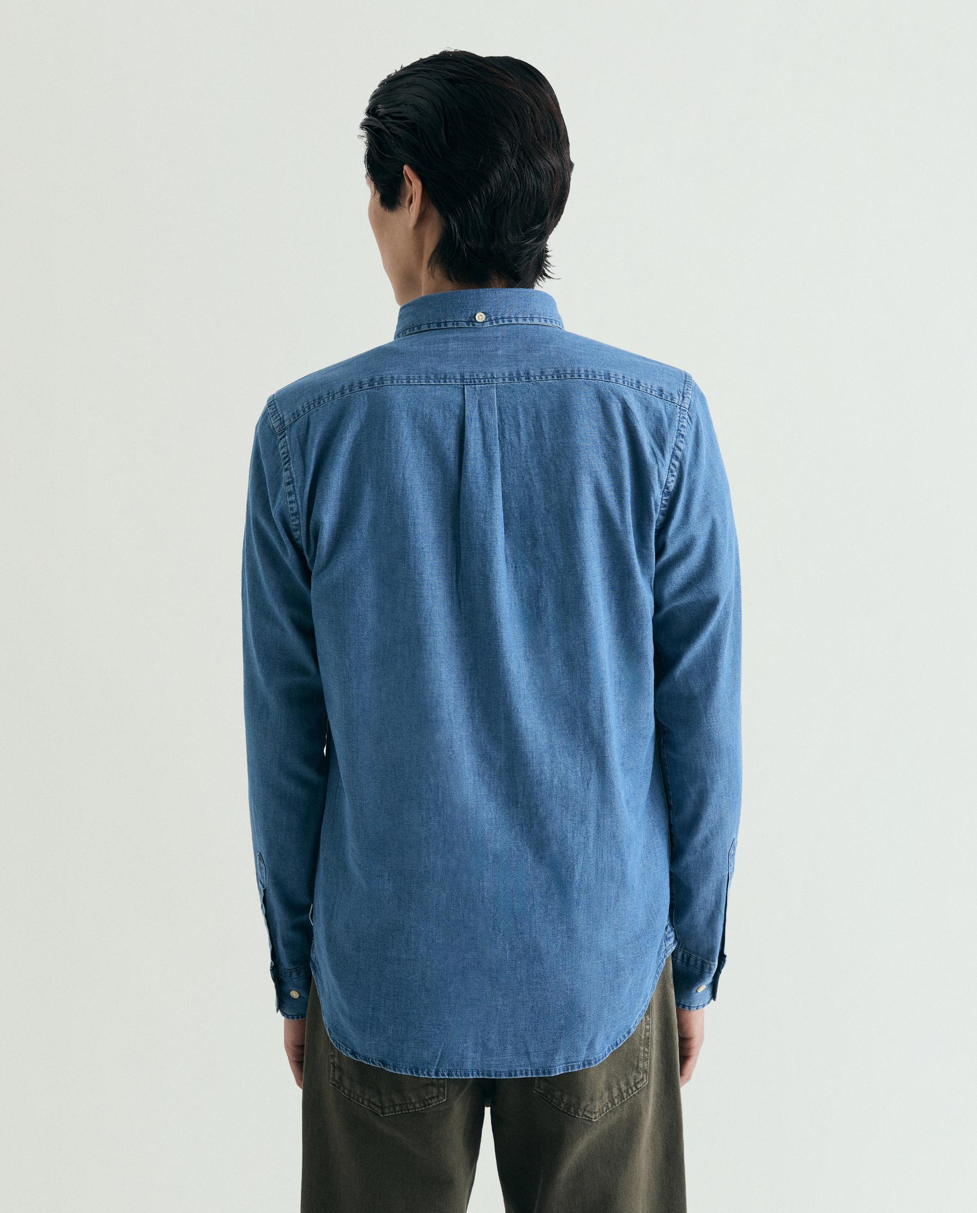 Camisa de Ganga Regular Lisa Azul-escuro-2