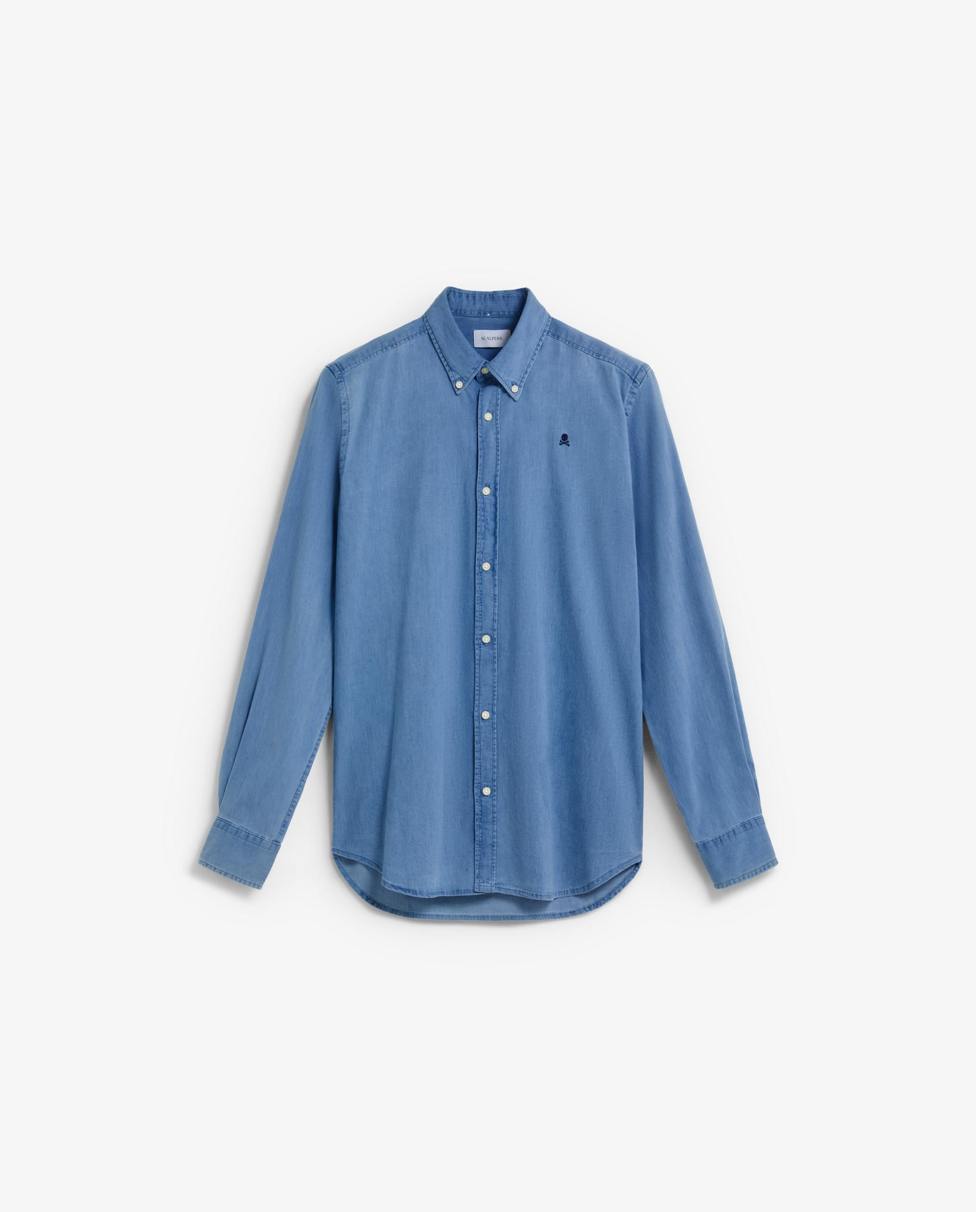 Camisa de Ganga Regular Lisa Azul-escuro-5