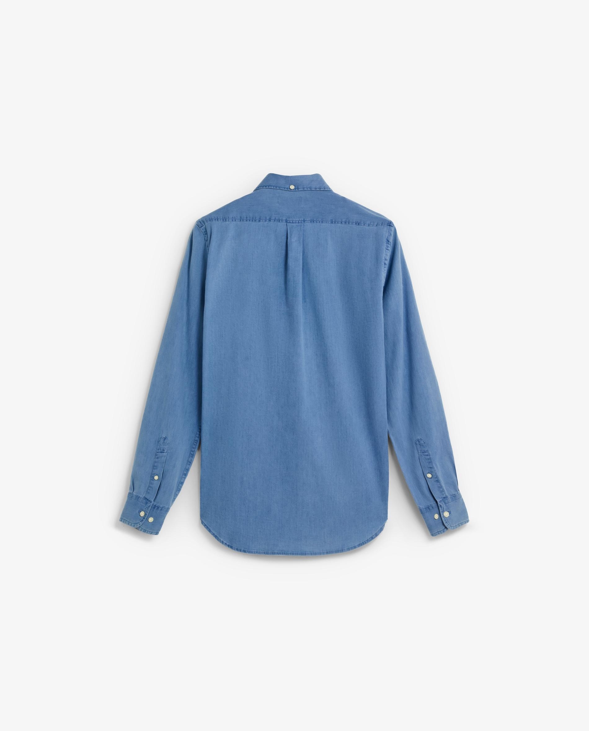 Camisa de Ganga Regular Lisa Azul-escuro-6