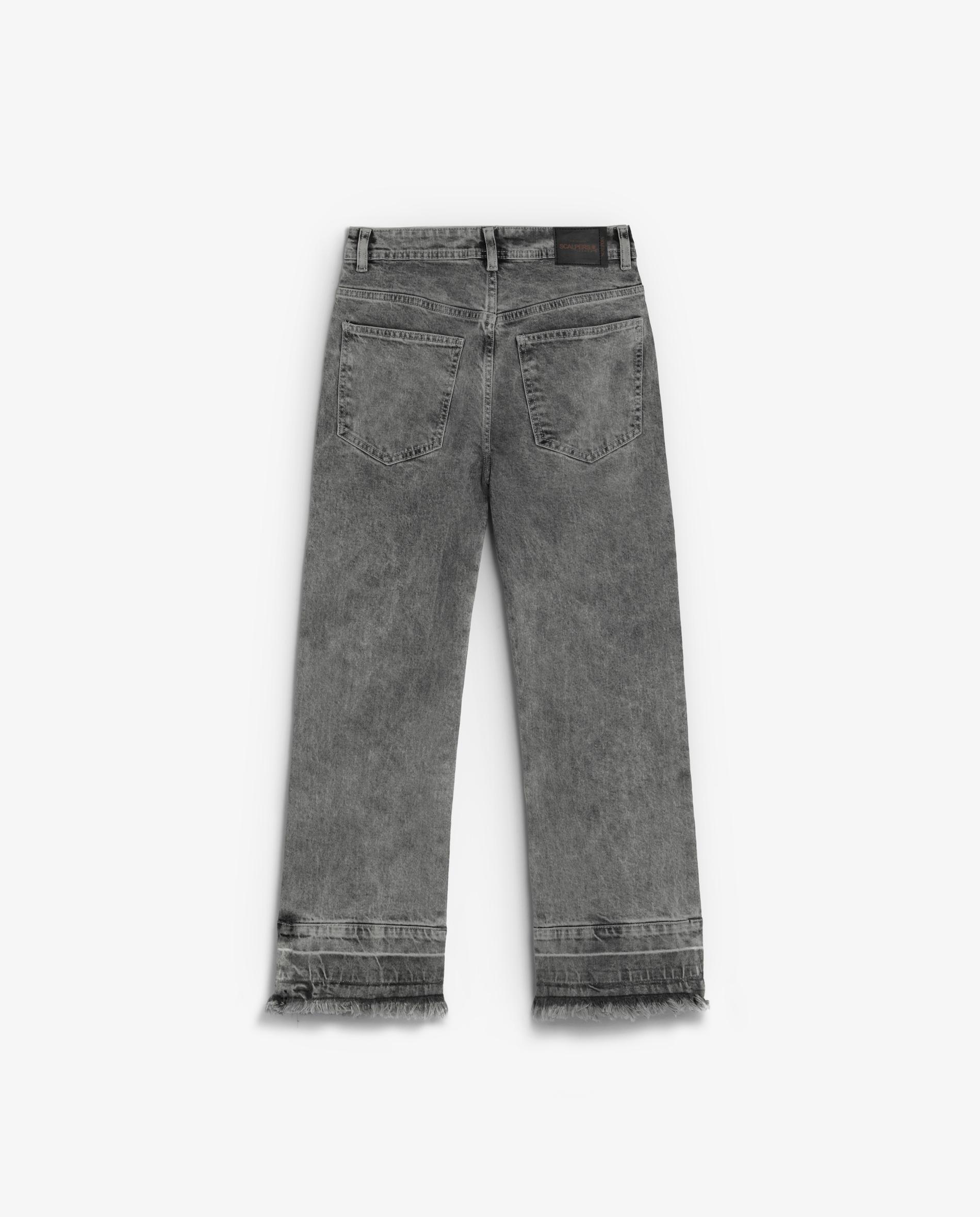 Jeans com Corte a Direito Cropped com Bainha Desfiada Cinzento-7