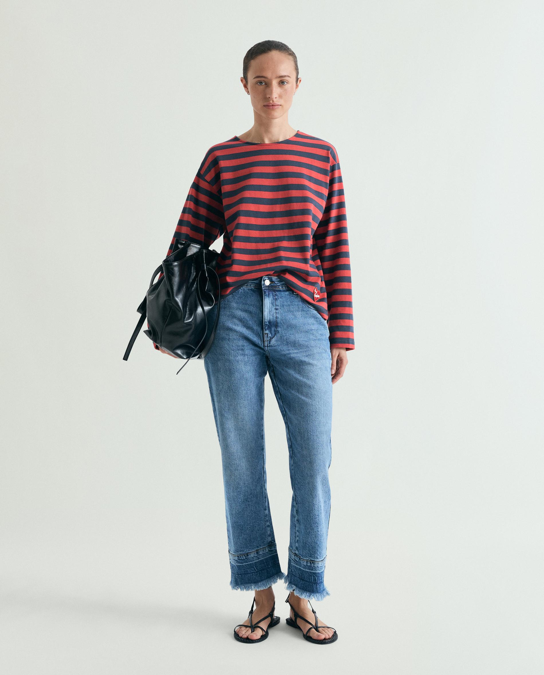 Imagem 0 de Jeans com Corte a Direito Ligeiramente Elástico com Bainha Desfiada