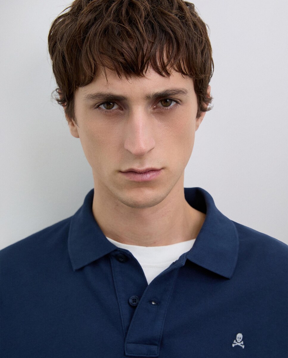 Polo Confecionado em Algodão 100% de Manga Comprida e Punhos Elásticos Azul-4