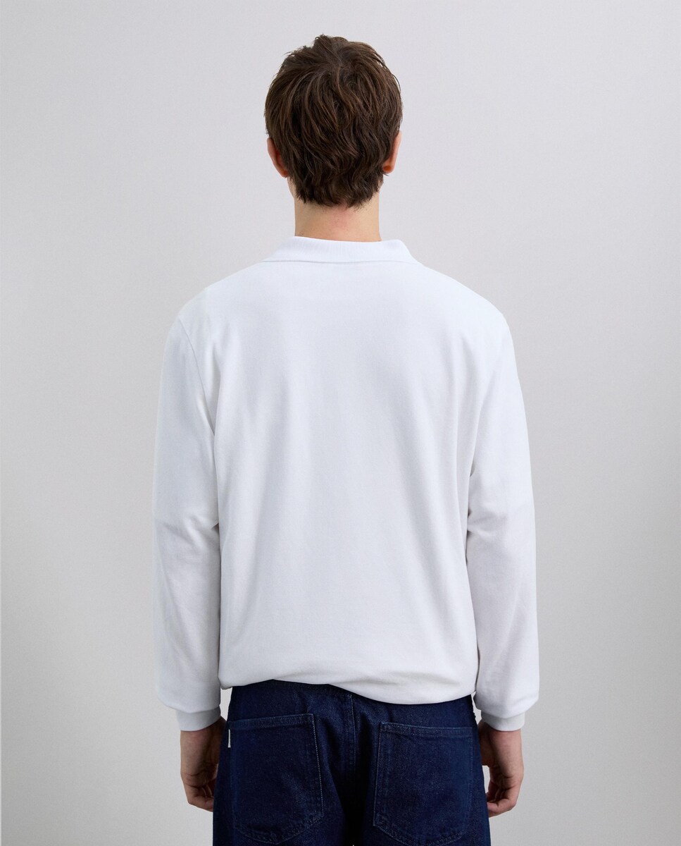 Polo Confecionado em Algodão 100% de Manga Comprida e Punhos Elásticos Branco-2