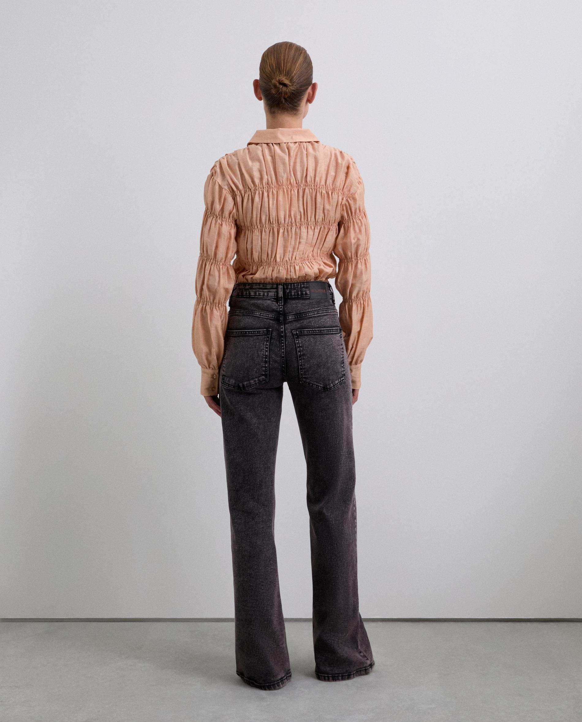 Jeans com Corte a Direito Efeito Lavagem de Cintura Média Castanho-3