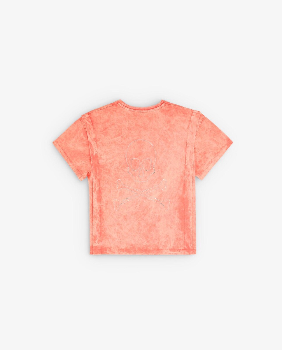 T-shirt de Algodão com Pregas Laterais Coral-2
